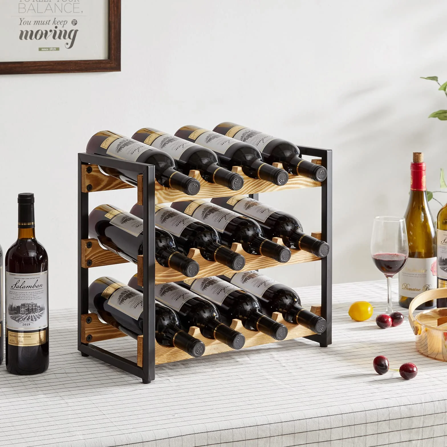 Stojak na wino 3-poziomowy 12 butelek metalowa rama wolnostojący
