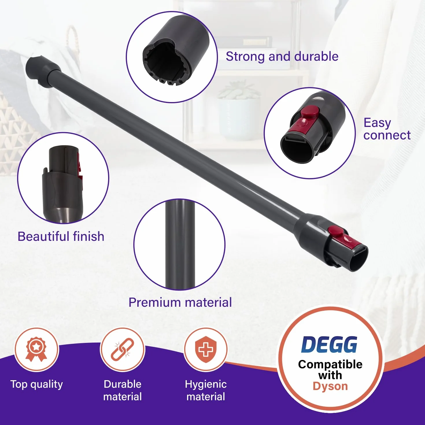 DEGG Wąż do odkurzacza kompatybilny z Dyson V12 34 mm przedłużający ciemnoszary