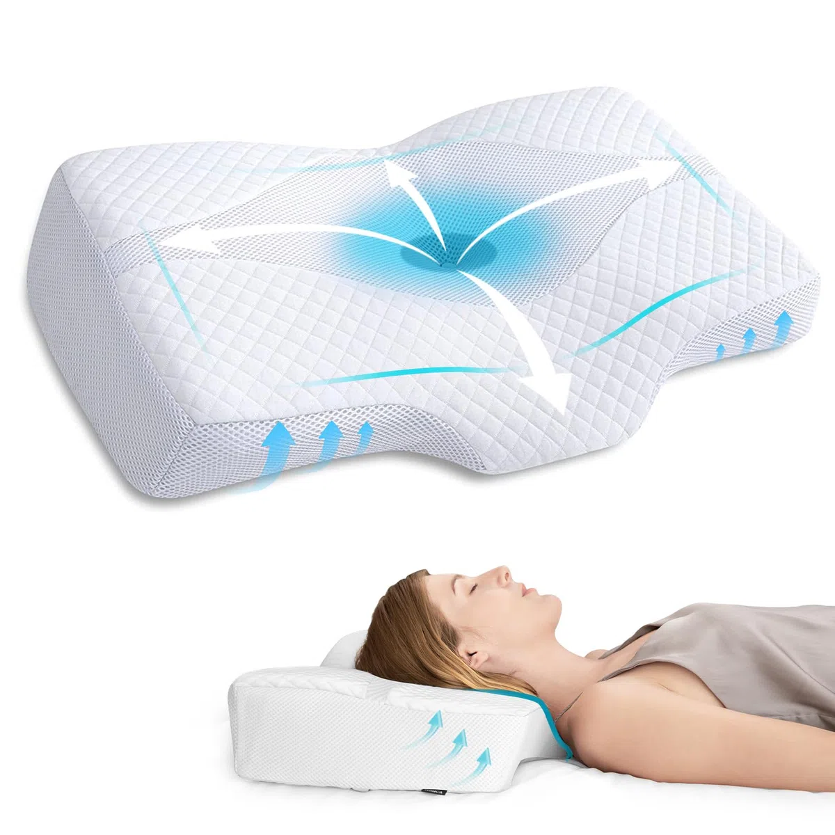 HOMCA Ortopedyczna Poduszka pod Kark z Pianki Pamięciowej, Ergonomiczna Poduszka do łagodzenia Bólu szyi i Ramion, Poduszki Ortopedyczne do Spania na Boku, na Plecach i Brzuchu (Biały)