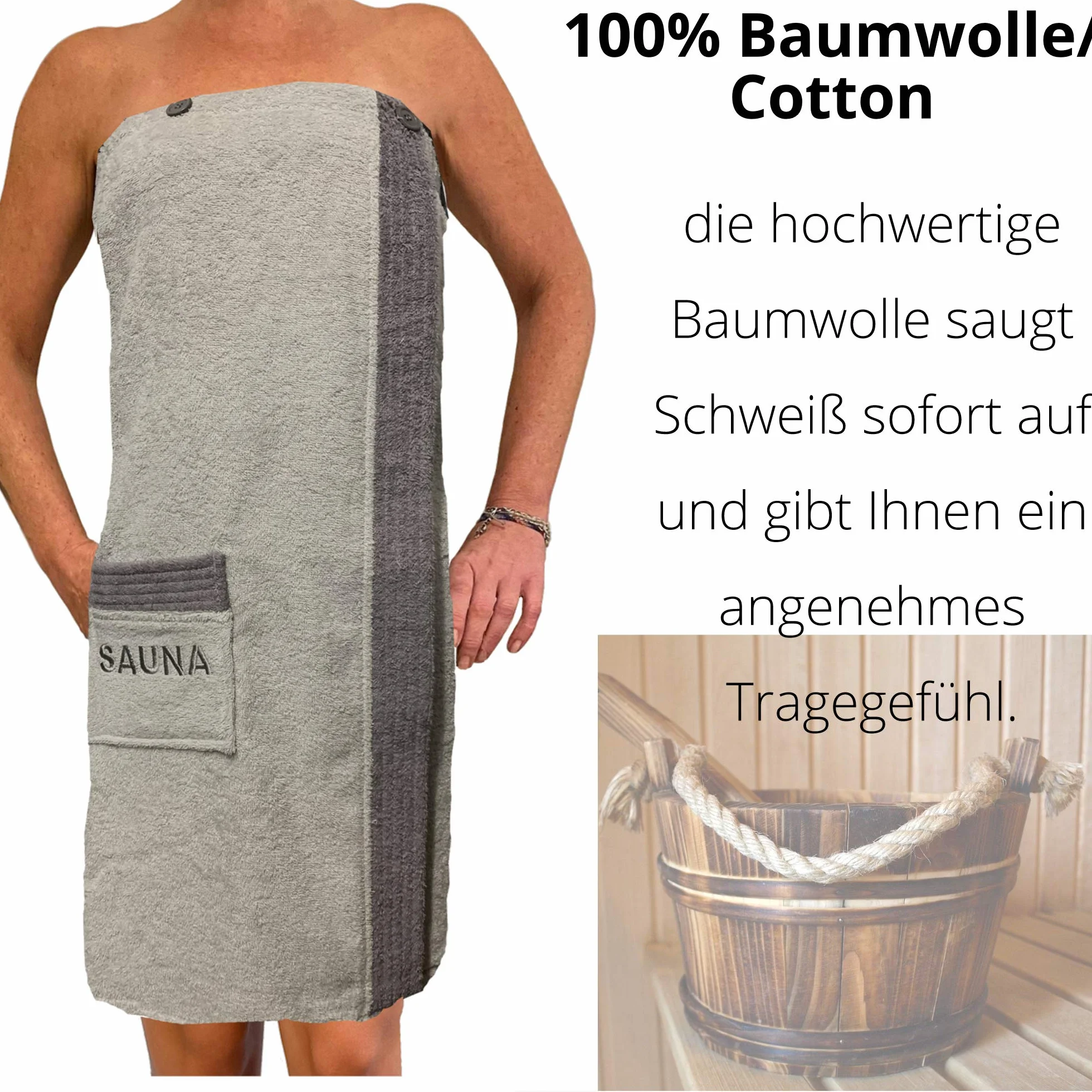 JEMIDI Kilt frotte Sarong M-XXL dla kobiet i mężczyzn, kolor antracytowy, szary, z haftem, 100% bawełna, kilt do sauny, sarong, ręcznik do sauny (damski)