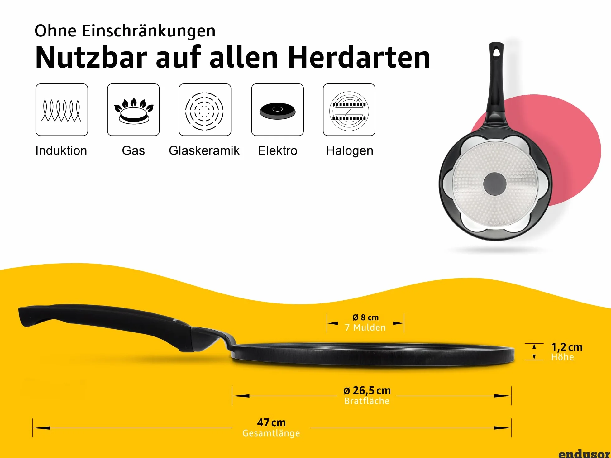 endusor Patelnia do naleśników Ø26cm z powłoką PowerShield Indukcja Ceran Gaz Elektro