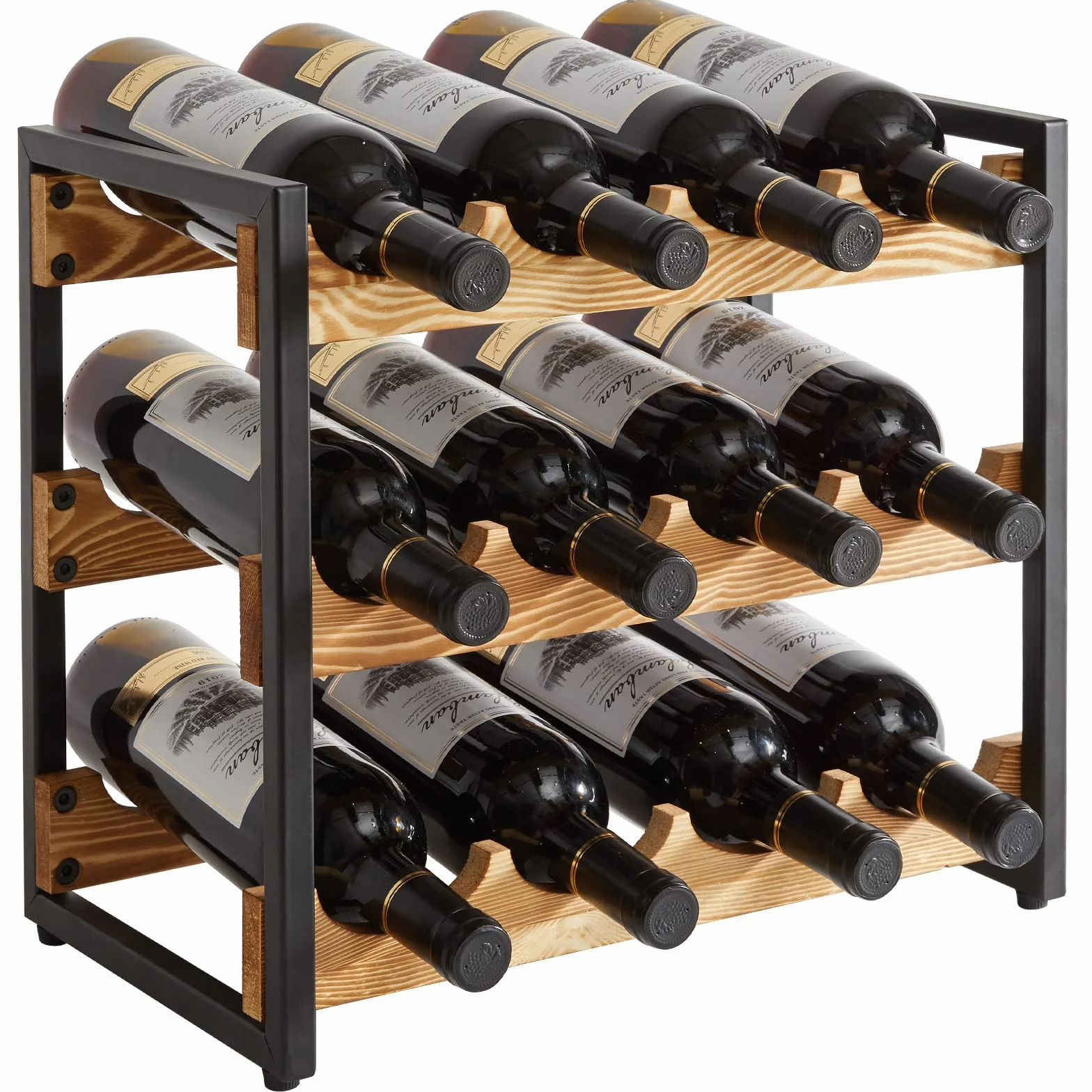 Stojak na wino 3-poziomowy 12 butelek metalowa rama wolnostojący
