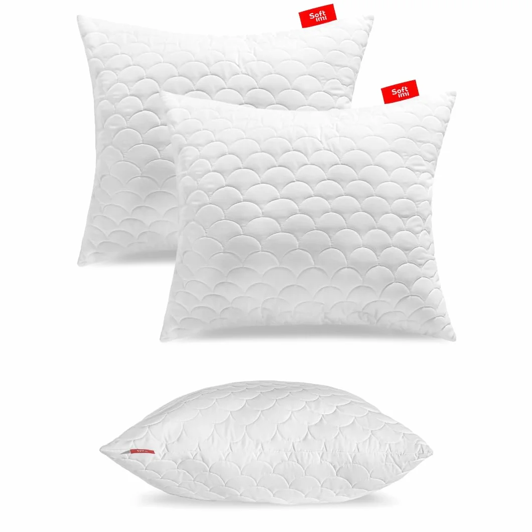 Pikowana poduszka premium SOFTIMI – antyalergiczna – antyroztoczowa – bezzapachowa do natychmiastowego użytku – z regulacją twardości (zestaw 2 szt. 70 x 80 cm)