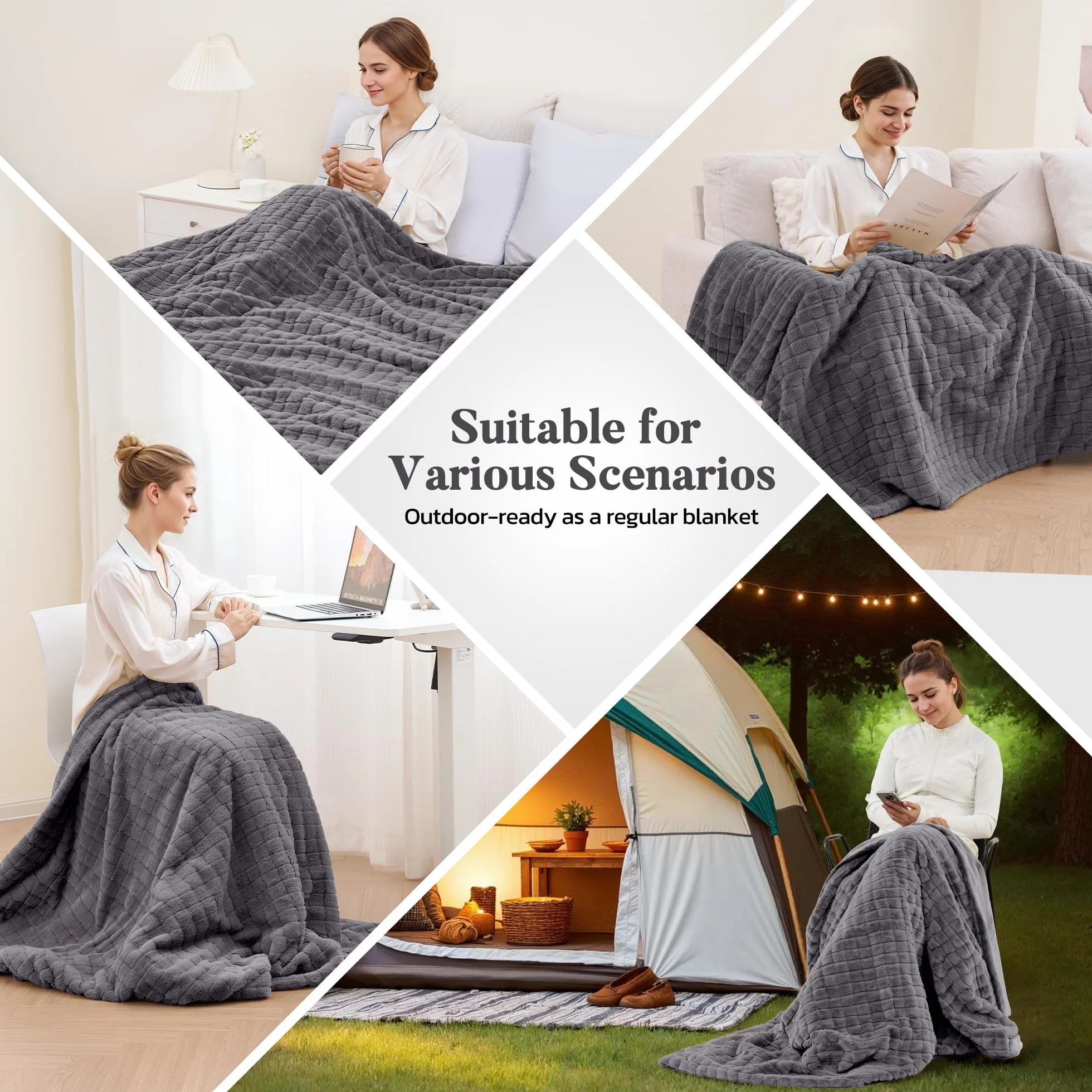 CURECURE Elektryczny koc grzewczy 130x180cm, 3D siatka króliczy fleece & Flanela, 4 ustawienia grzania, Auto wył. 10H, Nadający się do prania maszynowego koc grzewczy na łóżko kanapę biuro