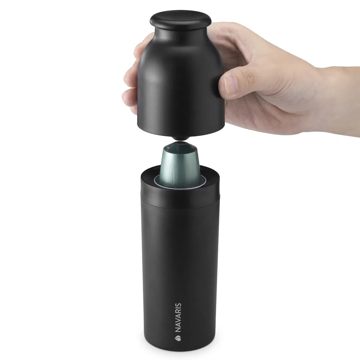 Navaris 60426.01_m000632 Ekspres do recyklingu kapsułek kawy – recykling kapsułek – pojemnik z recyklingu kompatybilny z m.in. kapsułkami Nespresso – ręczny separator na kapsułki i fusy kawy – czarny