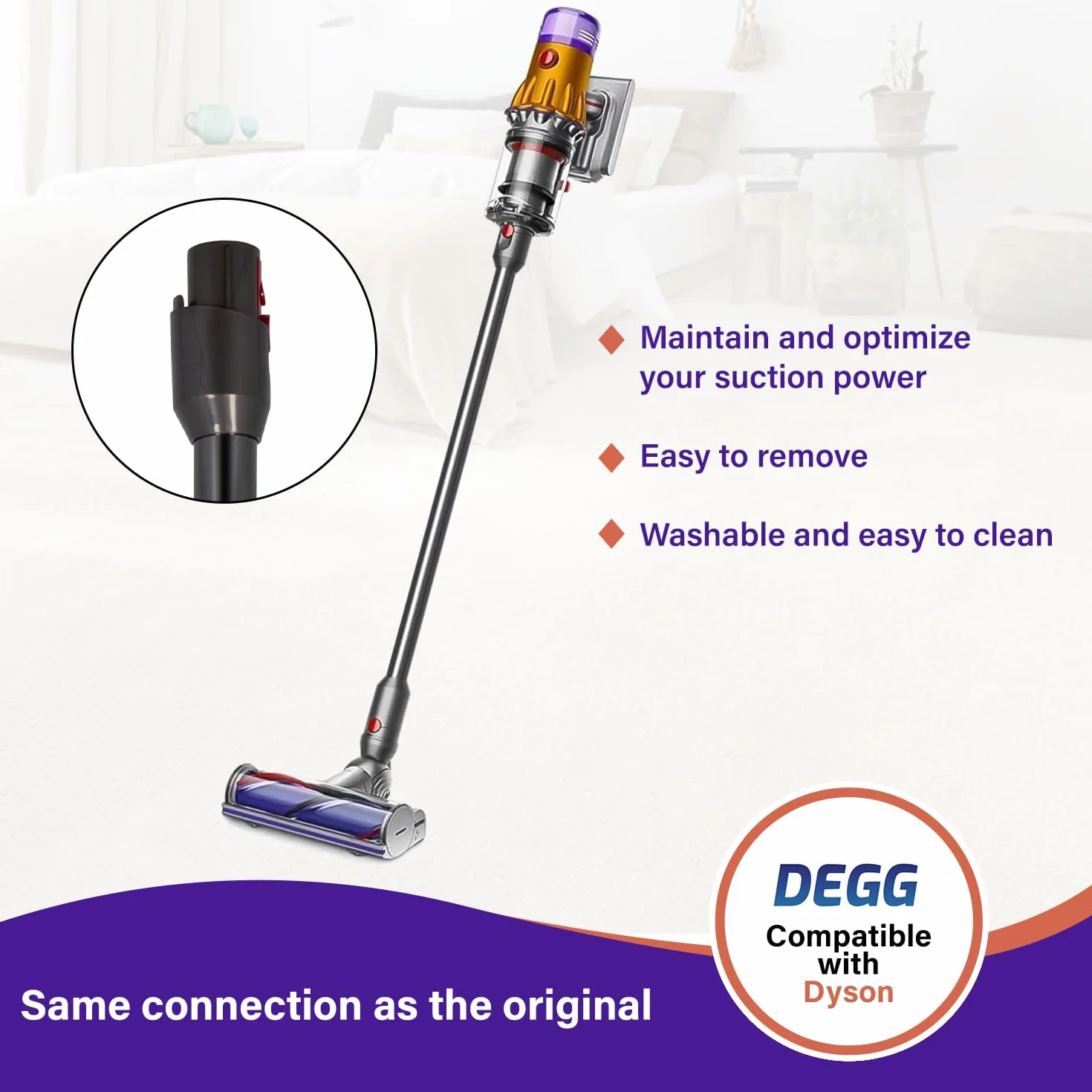 DEGG Wąż do odkurzacza kompatybilny z Dyson V12 34 mm przedłużający ciemnoszary