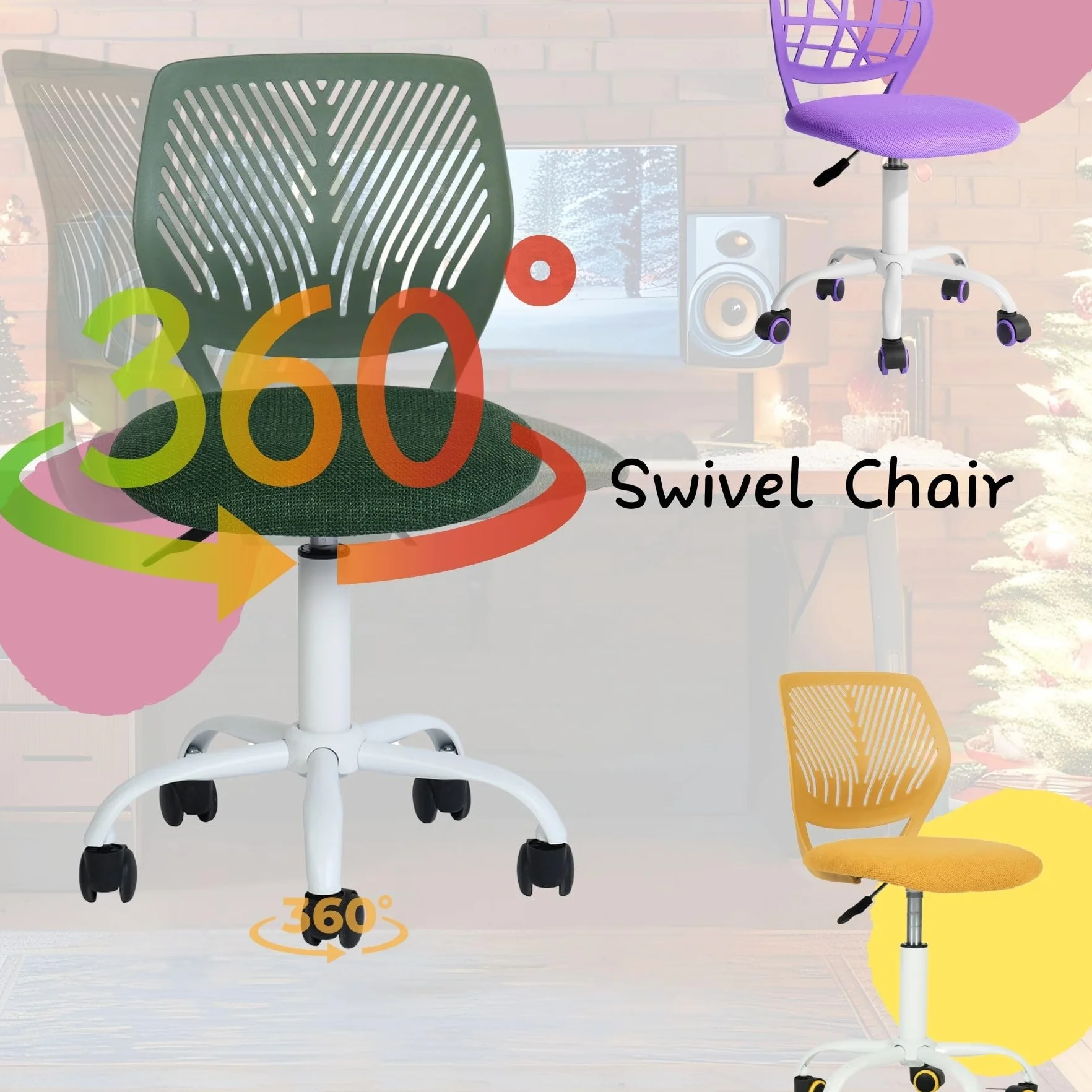 FurnitureR Krzesła obrotowe do jadalni, 1 szt., krzesło kuchenne, tapicerowane krzesło, krzesło obrotowe, wygodne krzesło z kółkami, oparcie, krzesło bez rękawów do jadalni, salonu, turkusowe, M