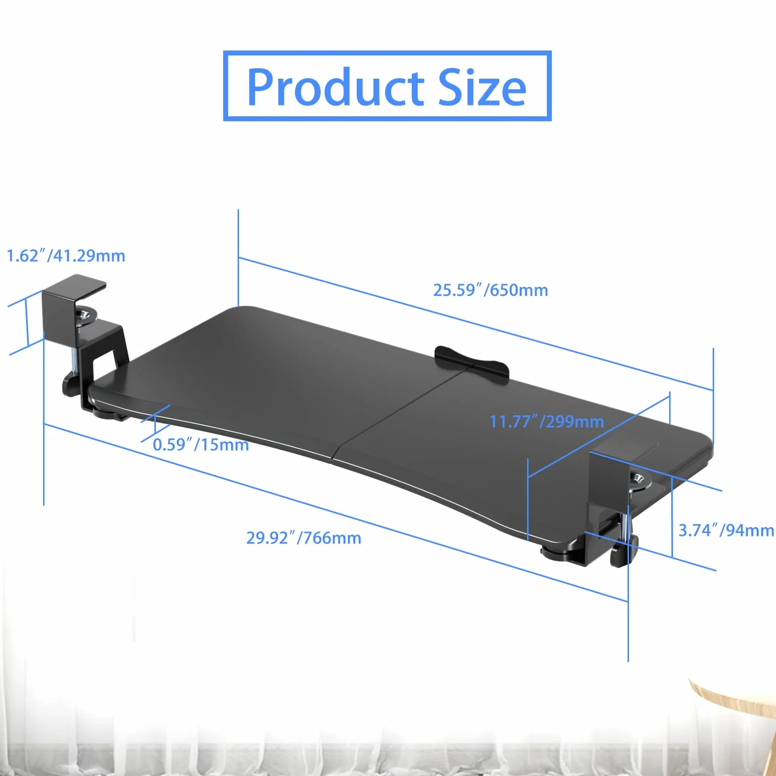 Suptek Półka na klawiaturę pod biurkiem, wysuwana z zaciskiem C, 650x300 mm, czarna DSF1