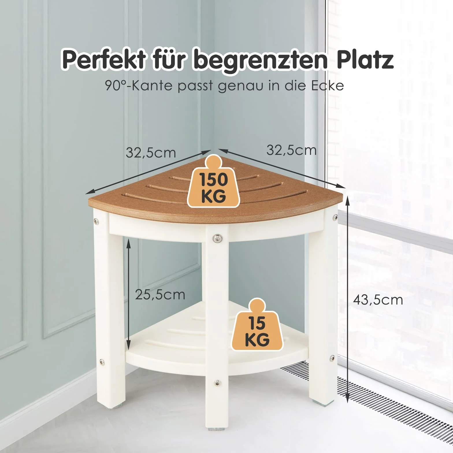 COSTWAY Ławeczka prysznicowa 165 kg 32,5 x 32,5 x 43,5 cm brązowy biały