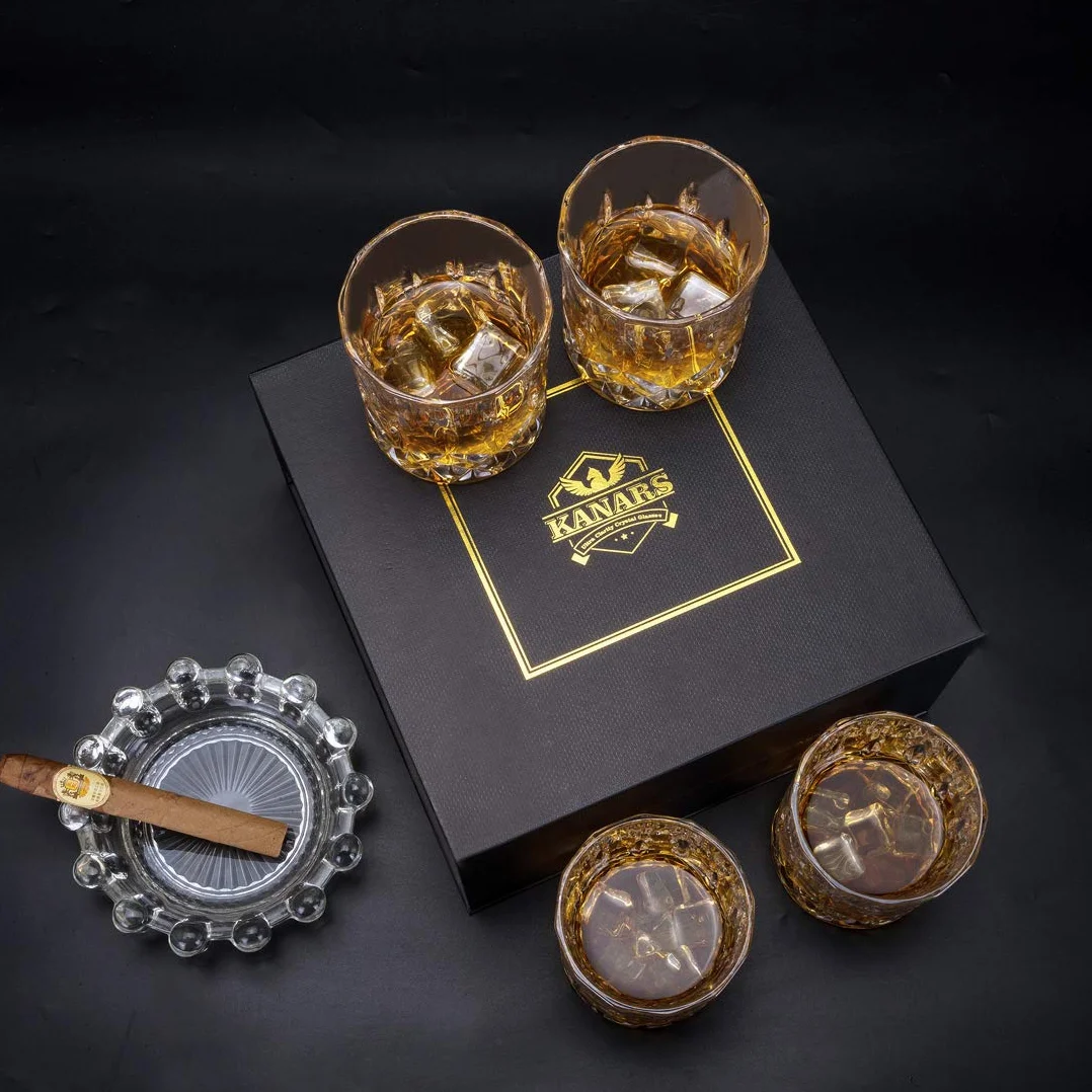 KANARS Zestaw Szklanek do Whisky, CKryształ Szkło Whisky 300 ml do Bourbon, Tequila, Koktajl, Koniak, Martini, Zestaw 4 Sztuk, Pudełko Upominkowe