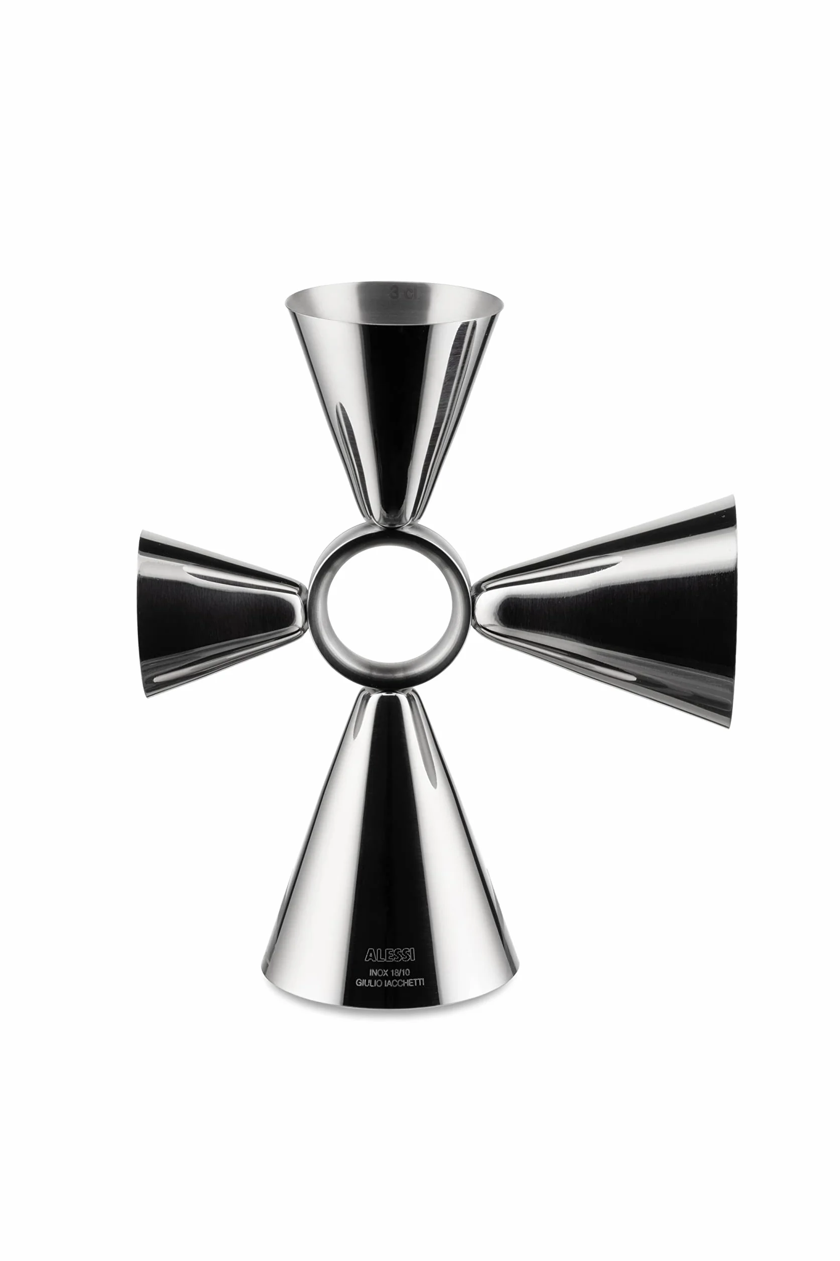 Alessi The Tending Box GIA28 - Quadri Combo Jigger, kubek do koktajli, korpus ze stali nierdzewnej 18/10 z centralnym pierścieniem i czterema dawkami 1,5, 3, 4 i 6 ml