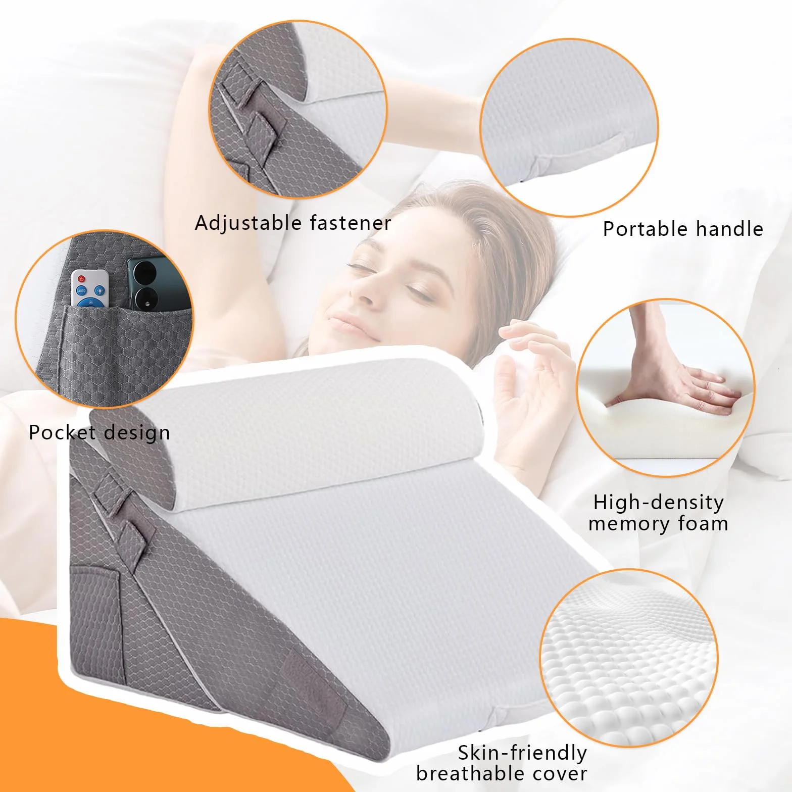 Memory Foam trójkątna poduszka ortopedyczna 56x56x30 cm Anti-Reflux zapobiegająca chrapaniu