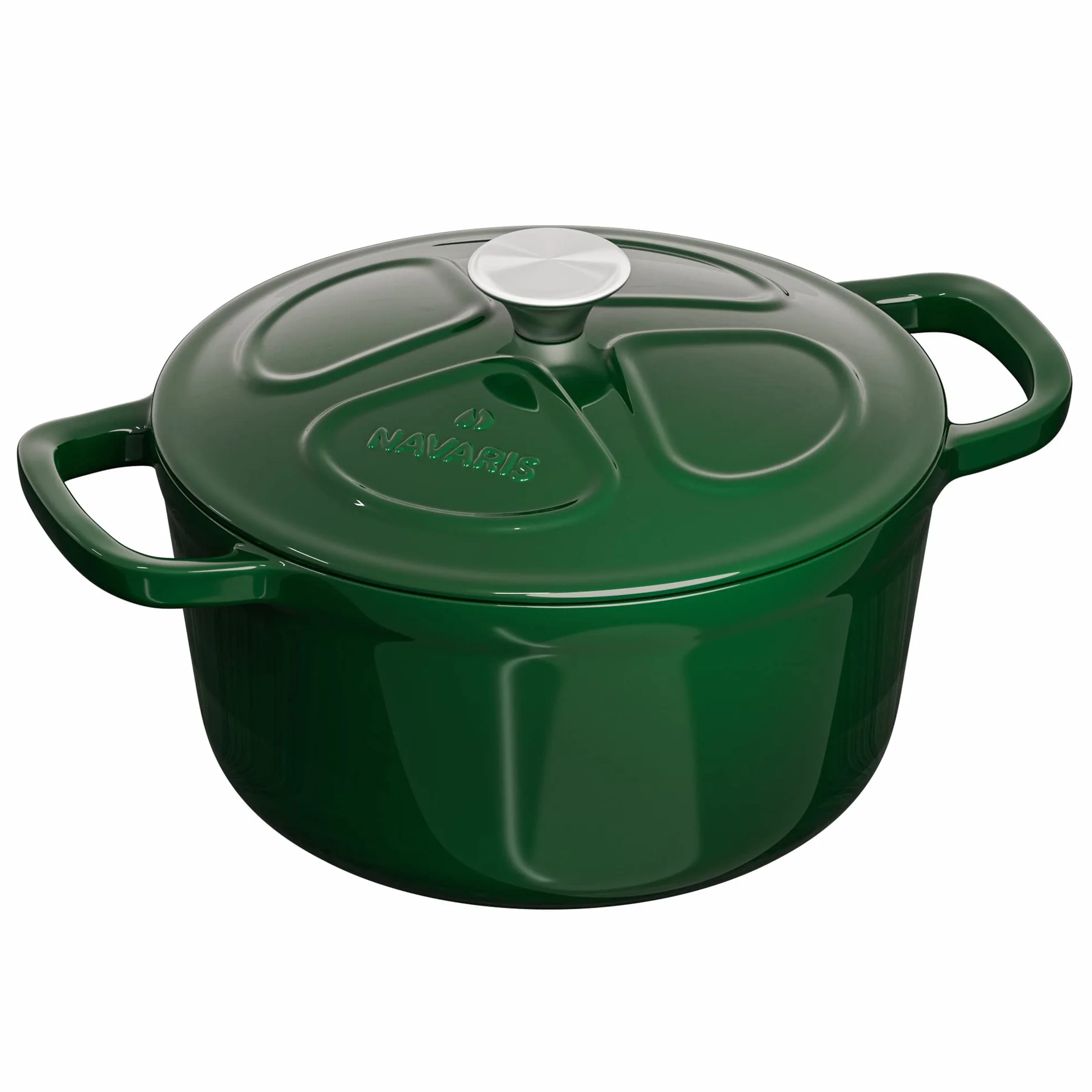 Navaris Żeliwny garnek, garnek do smażenia, 2,5 l, Ø 20 cm, emaliowany, odporny na temperaturę, nadaje się do mycia w zmywarce - wszystkie potrawy i powierzchnie do gotowania - zielony