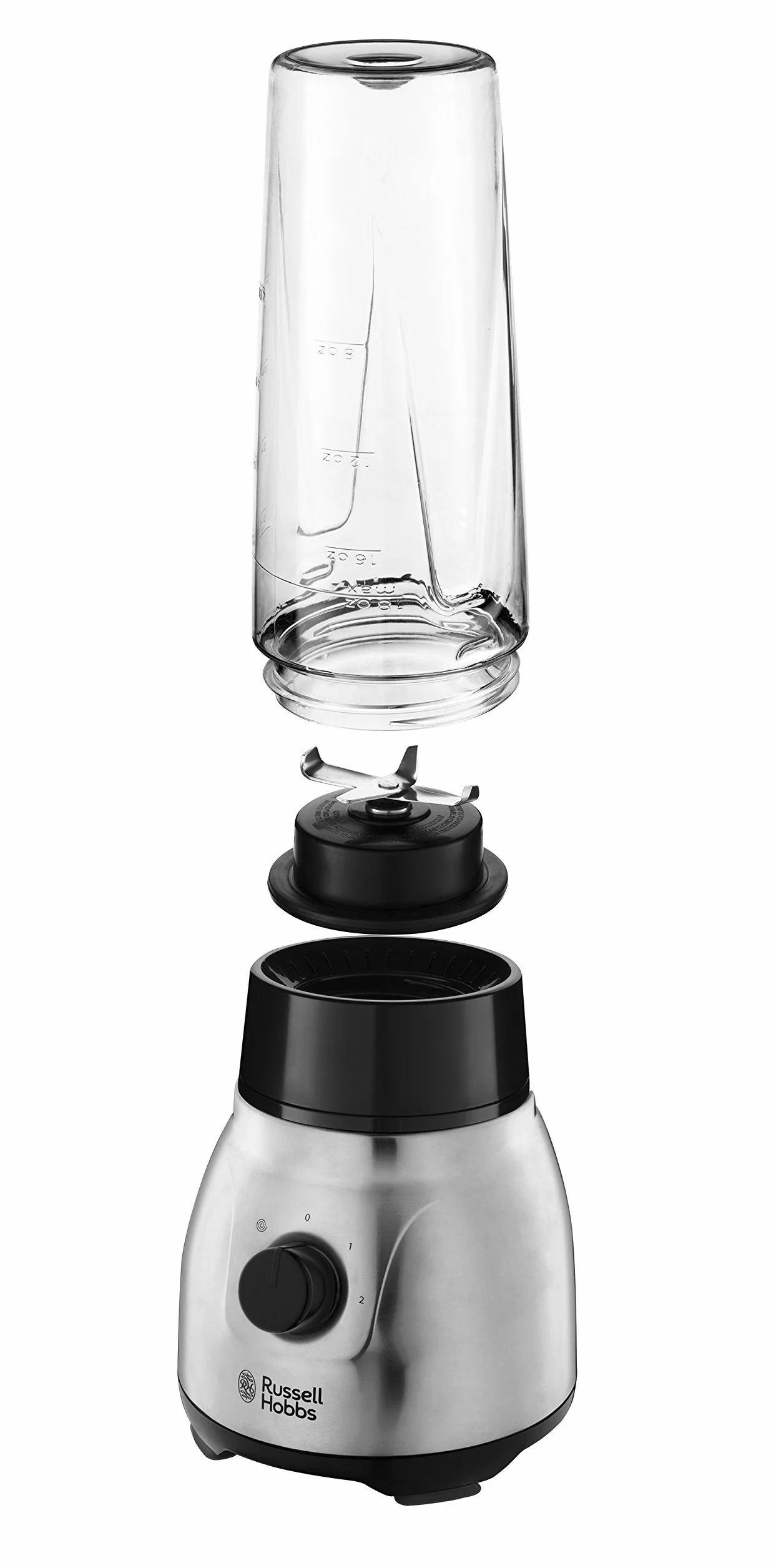 Russell Hobbs blender, blender kielichowy, pojemność 1,5l, pojemność butelki przenośnej 600ml, dwa poziomy prędkości i funkcja mielenia, moc 600W, srebny, Stainless Steel 2w1 23821-56