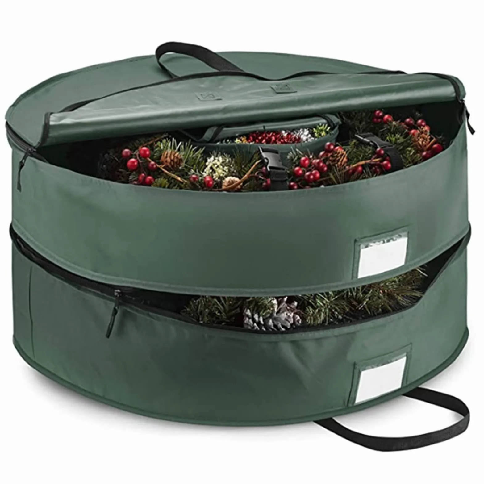 Torba do przechowywania wieńców, 61 cm, 1-pak pojemnik do przechowywania wieńców bożonarodzeniowych, czerwony, wodoodporny plastikowy materiał, uchwyt na wieniec, pomieści 61 cm wieńce do całorocznego