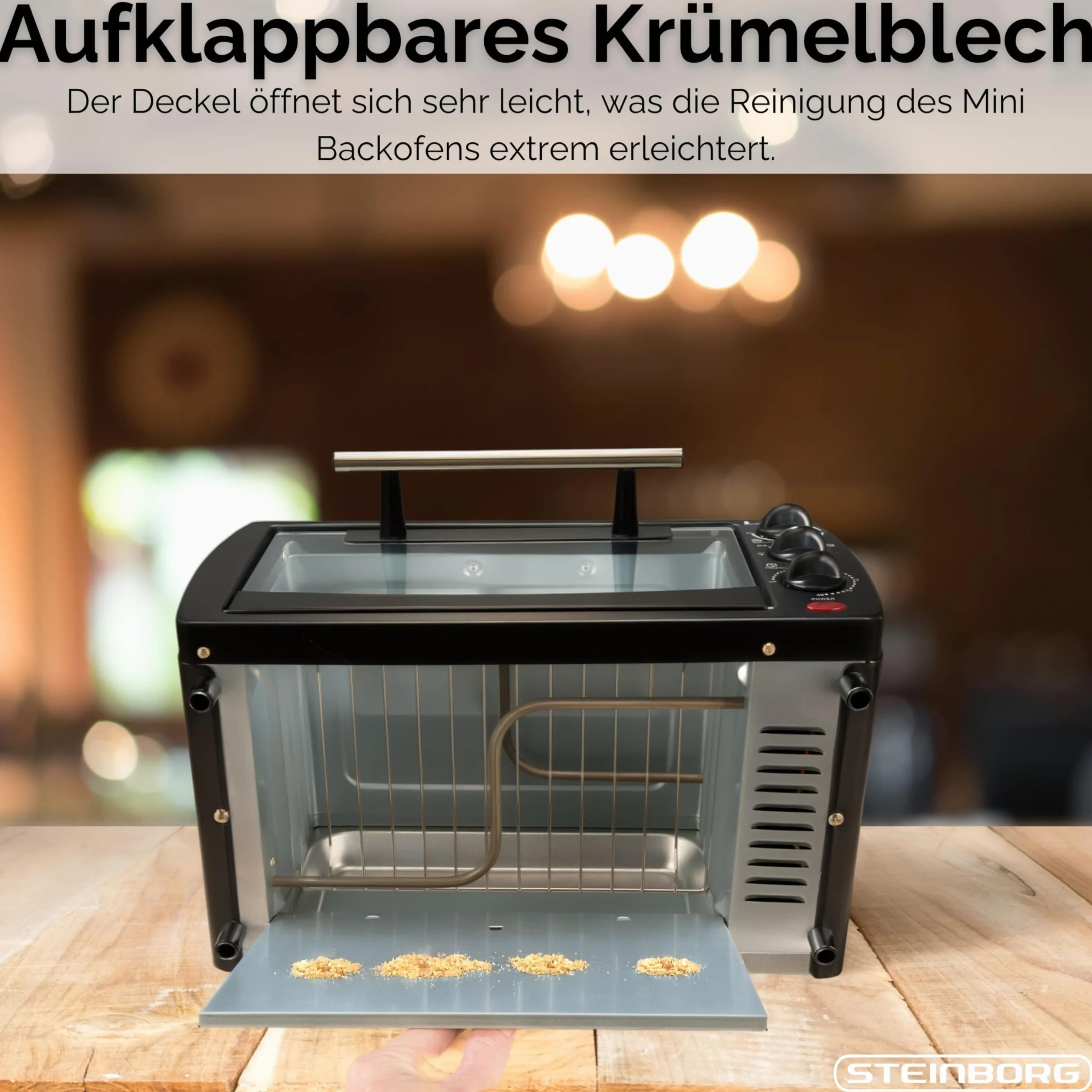 Steinborg Mini piekarnik 13 l 1200 W z timerem, grzanie górne i dolne, wolnostojący