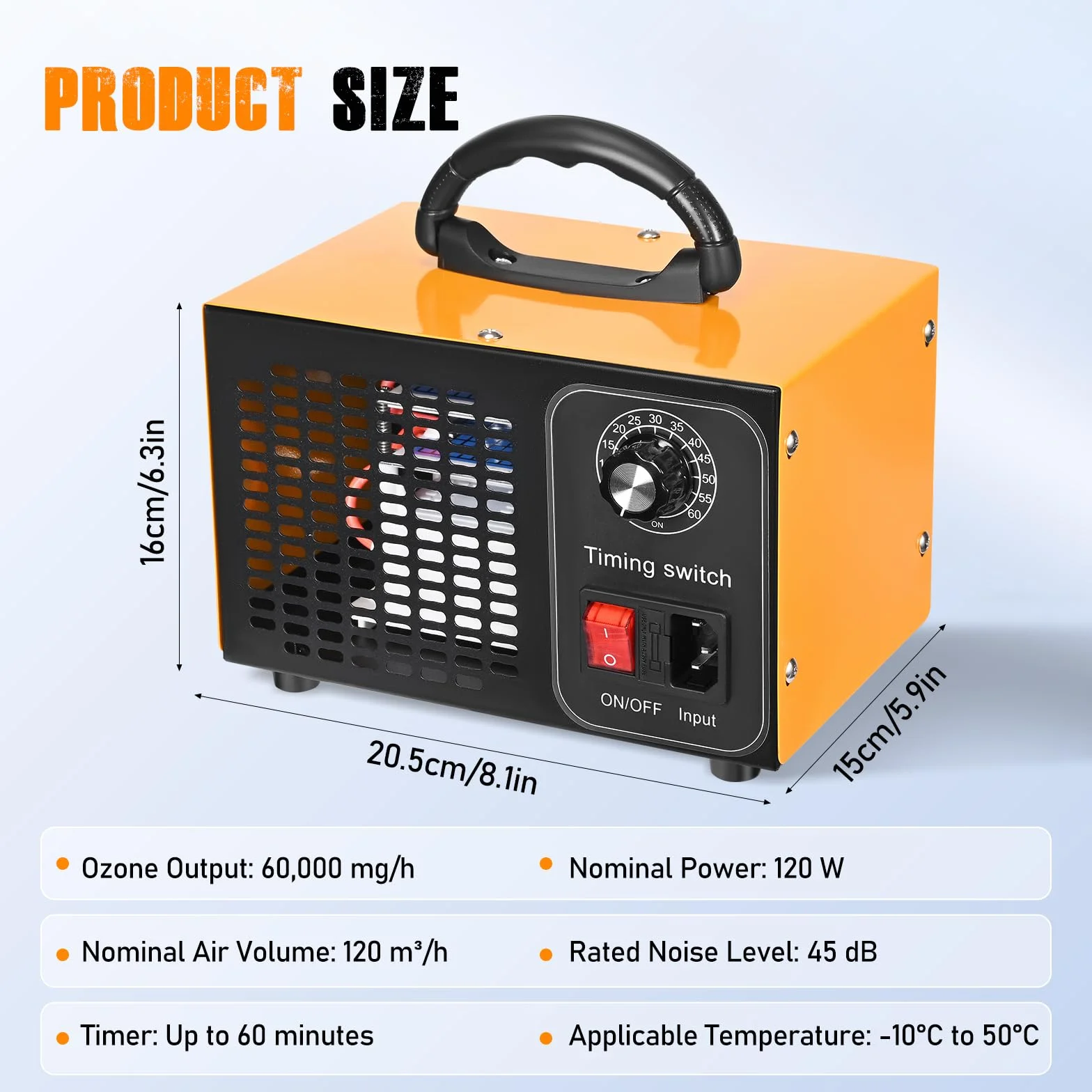 Generator ozonu 60000 mg/h 400 m² oczyszczacz powietrza O3 z timerem 60 min czarny