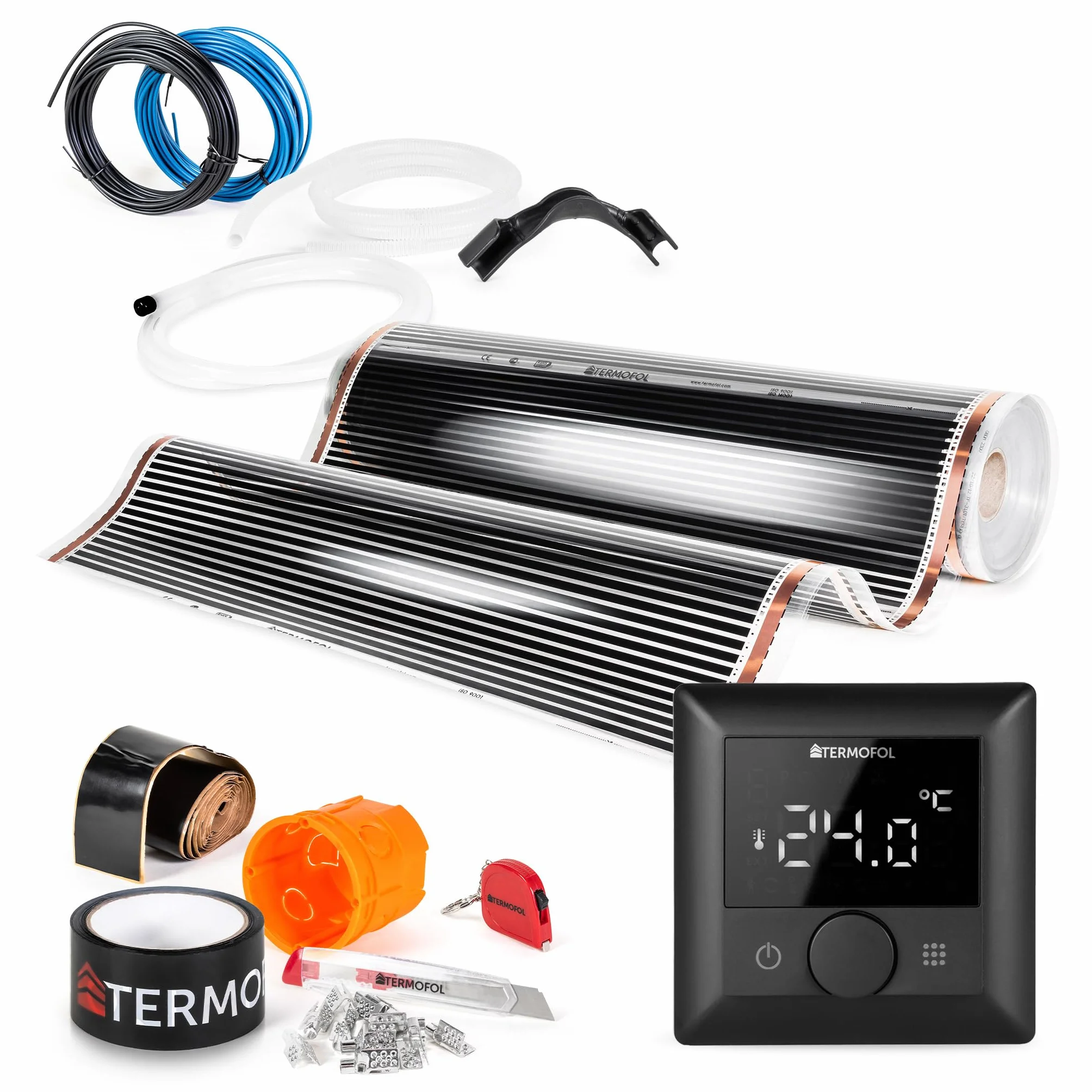 Termofol Elektryczne ogrzewanie podłogowe folia grzewcza 230 V – z termostatem H5 – moc 140 W/m2 – powierzchnia 16 m² – ogrzewanie podłogowe, kompletny zestaw do ogrzewania podłogowego, ściennego lub