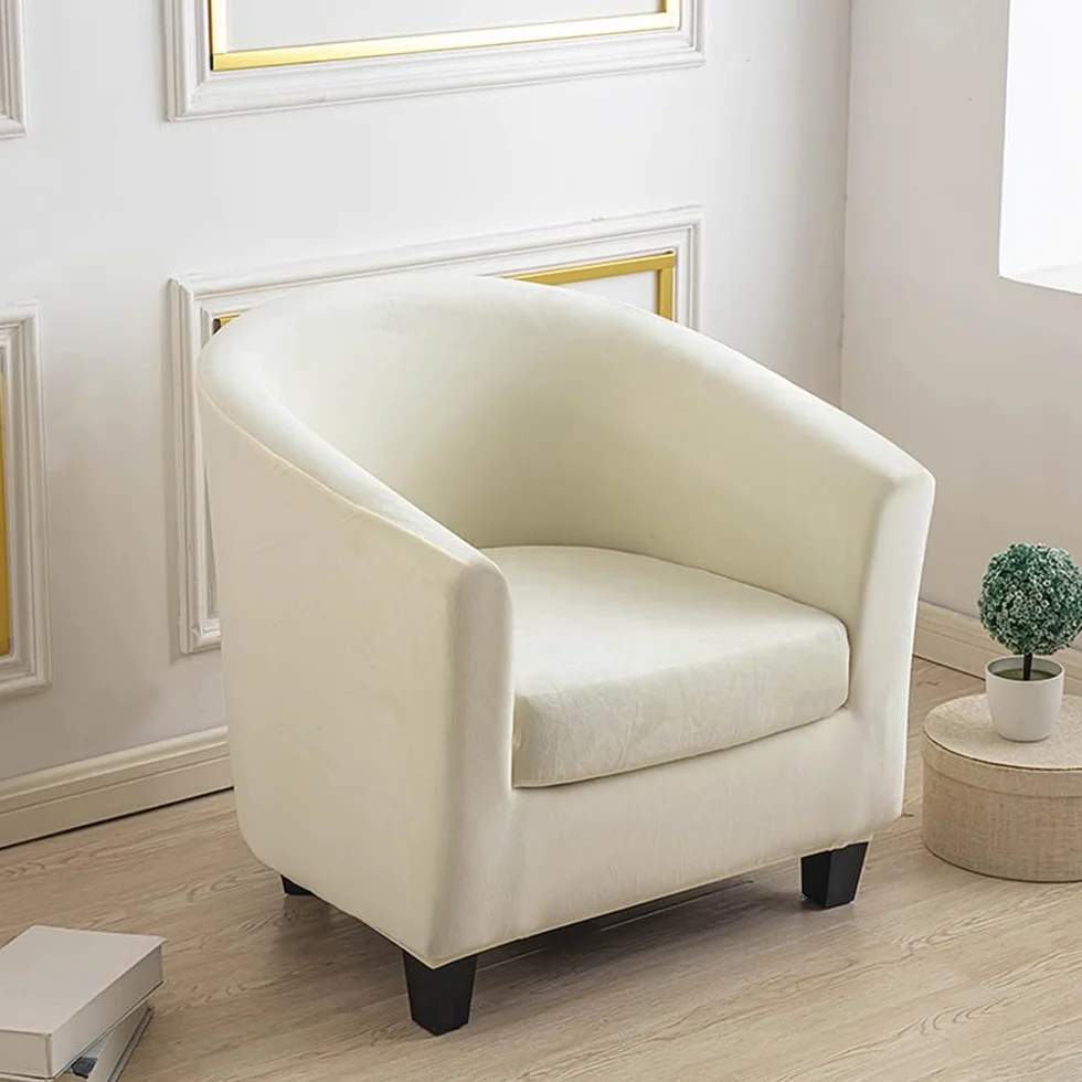 Chesterfield elastyczny pokrowiec na fotel, 1-osobowy, aksamitny, pokrowiec na krzesło, 2 sztuki, pokrowiec na fotel, kolor beżowy