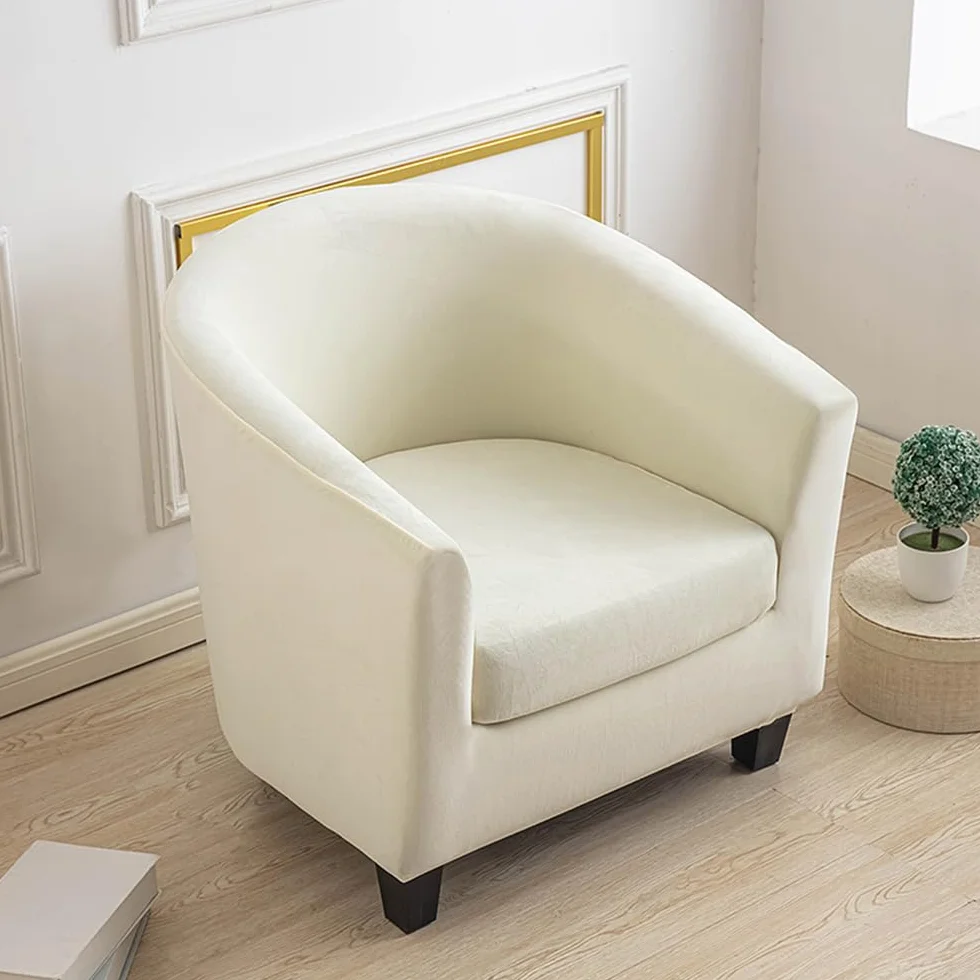Chesterfield elastyczny pokrowiec na fotel, 1-osobowy, aksamitny, pokrowiec na krzesło, 2 sztuki, pokrowiec na fotel, kolor beżowy
