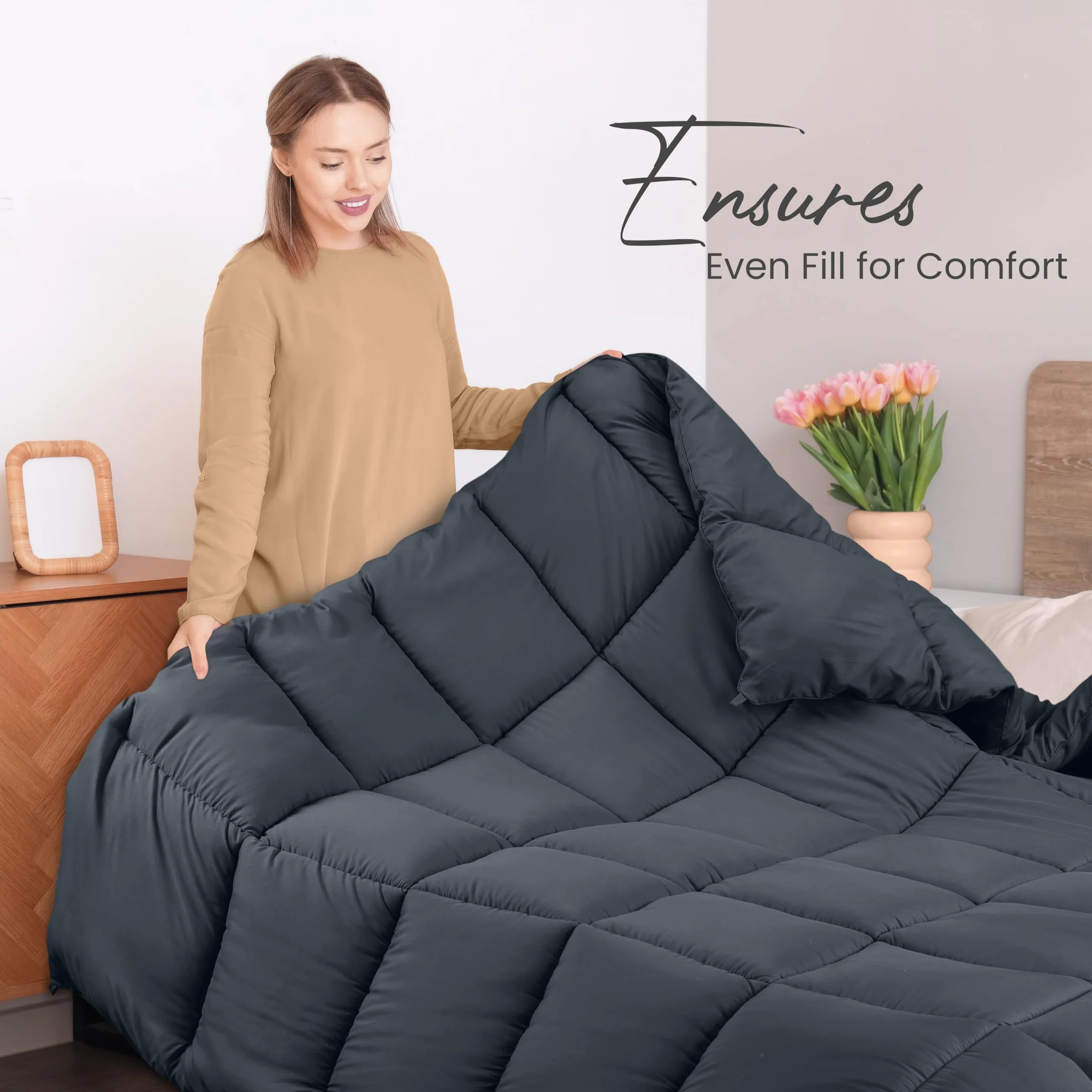 Utopia Bedding Queen Size Comforter Down Alternative Box Stitched Duvet Insert Machine Washable Grey