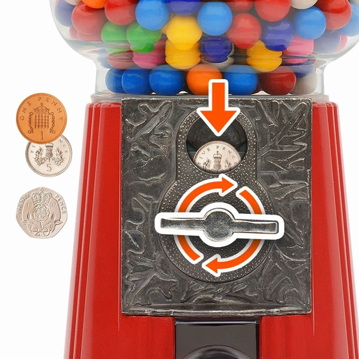 CKB LTD Duża maszyna do Gumball retro dozownik słodyczy skarbonka na monety 28 cm czerwony