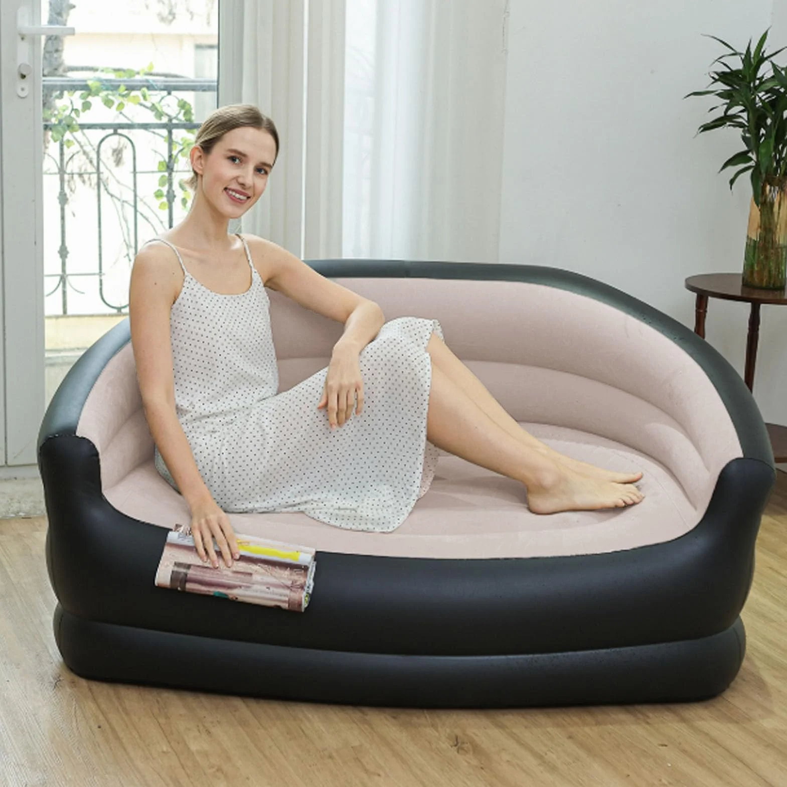 Nadmuchiwana Kanapa, Flodable Dmuchacie Kanapy w Leżaku Dwupasy Leżaki dla Dorosłych, Wygodna Przenośna Sofa Powietrzna z łatkami Naprawcze 2PC do Salonu, Podwórka, Biwakowanie