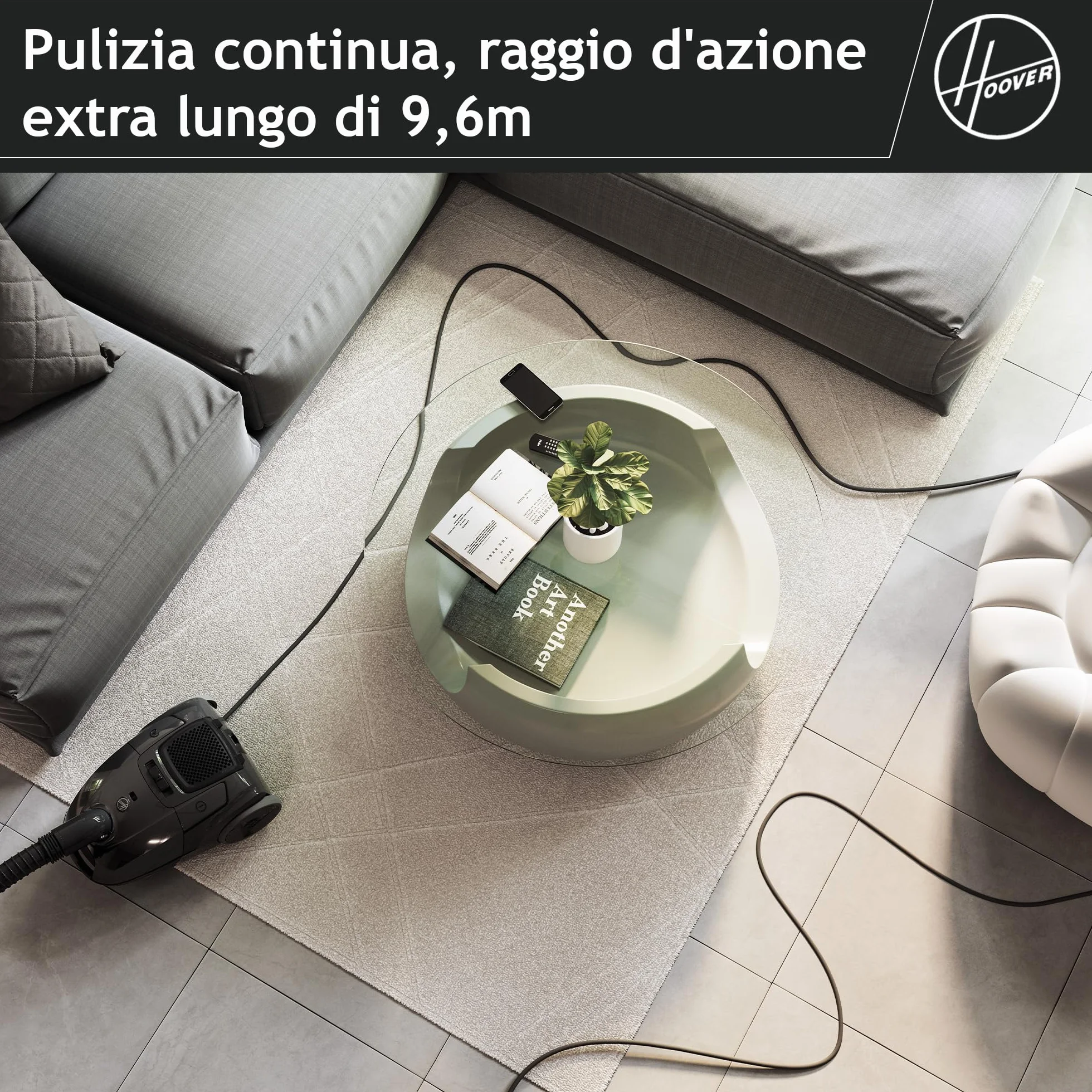 Hoover Telios odkurzacz podłogowy z workiem – kompaktowy, cichy 69 dBA, worek 3,5 l, lekki odkurzacz przewodowy, dysza do parkietu, zintegrowane akcesoria, promień roboczy 9,6 m, filtr pyłu EPA12