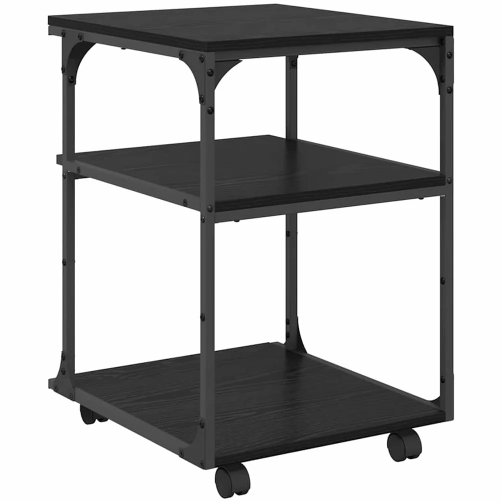 vidaXL Stojak na drukarkę Czarny Dąb 43 x 48 x 64 cm, Stojak na drukarkę, prostokątny, industrialny, wielopoziomowy organizer, mobilne meble, miejsce na dokumenty