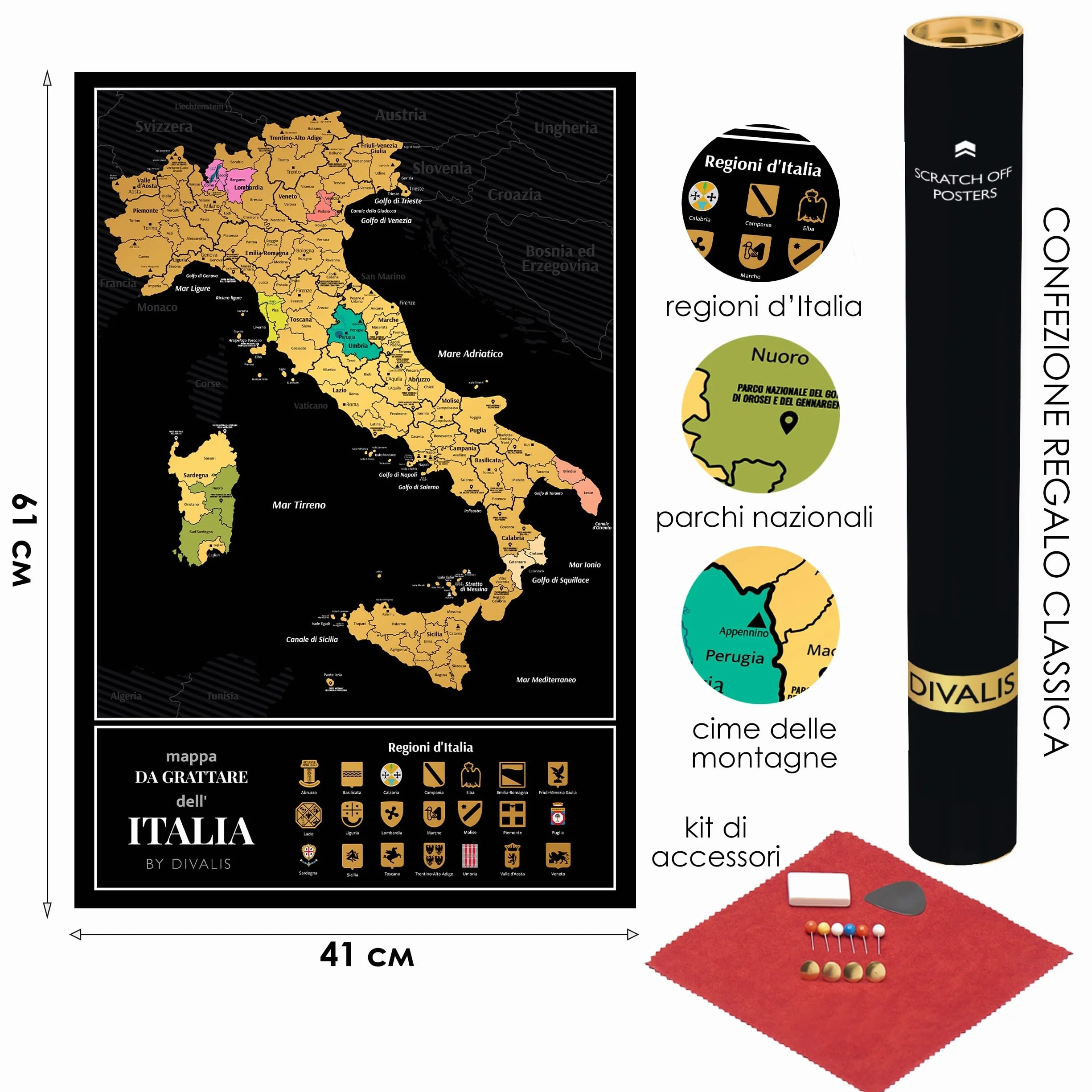 Divalis Mapa zdrapka Włochy - Duża mapa zdrapka Włochy - Scratch off Italy Map - Scratchable Poster
