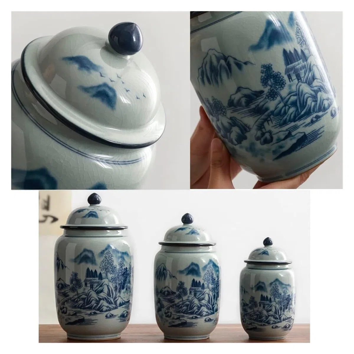 Słoiki z herbatą Ozdobne słoiki z imbirem z pokrywkami, niebiesko-biały porcelanowy pojemnik na herbatę na sypką herbatę, ceramiczny słoik do przechowywania z zamkniętą pokrywką, słoik na kawę/orzechy