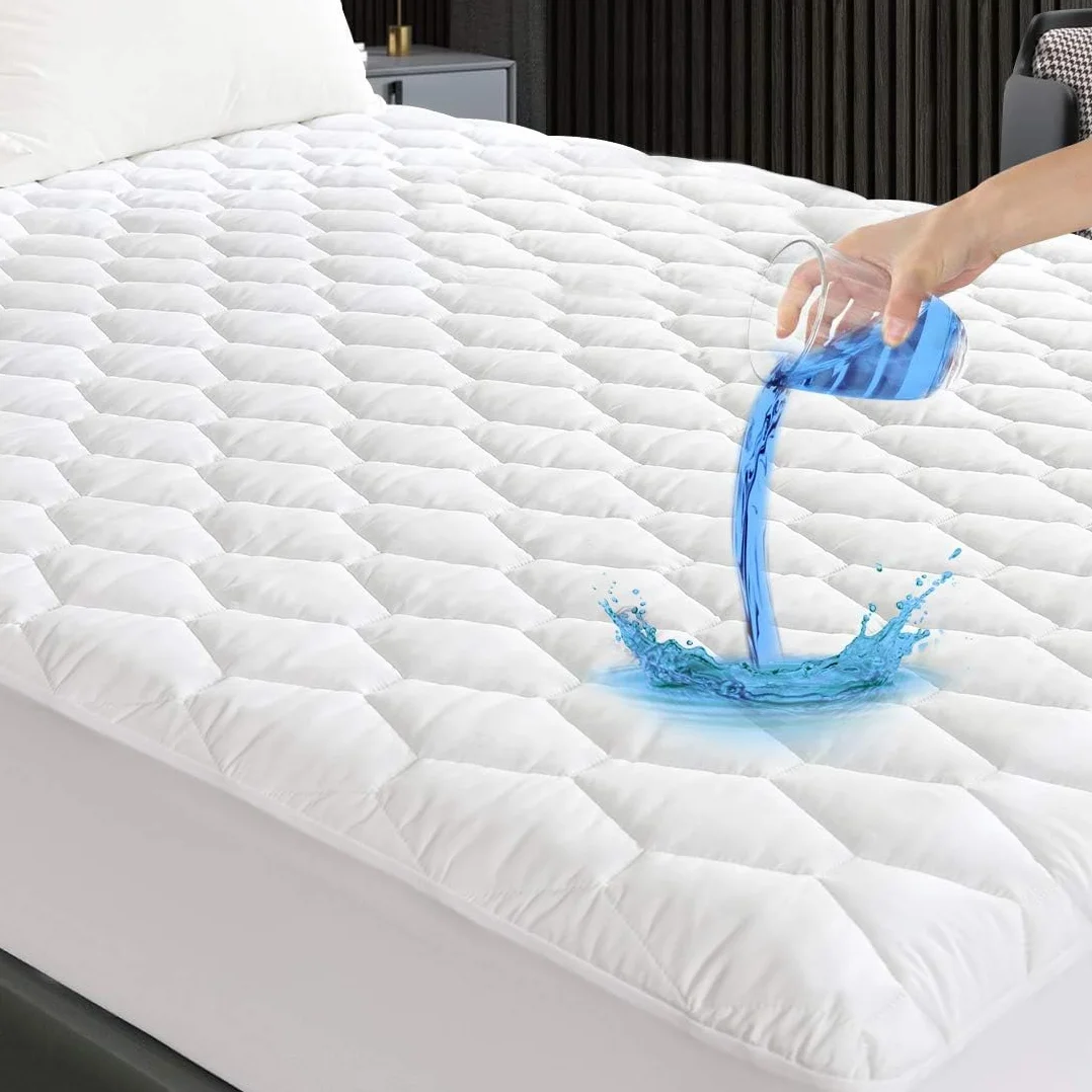 GRT Nakładka Topper na materac Ochraniacz materaca 160x200cm, wodoodporna nakładka na materac Oddychająca nakładka topper na łóżko, Prześcieradło z gumką z sześciokątnym pikowaniem z bezgłośnego