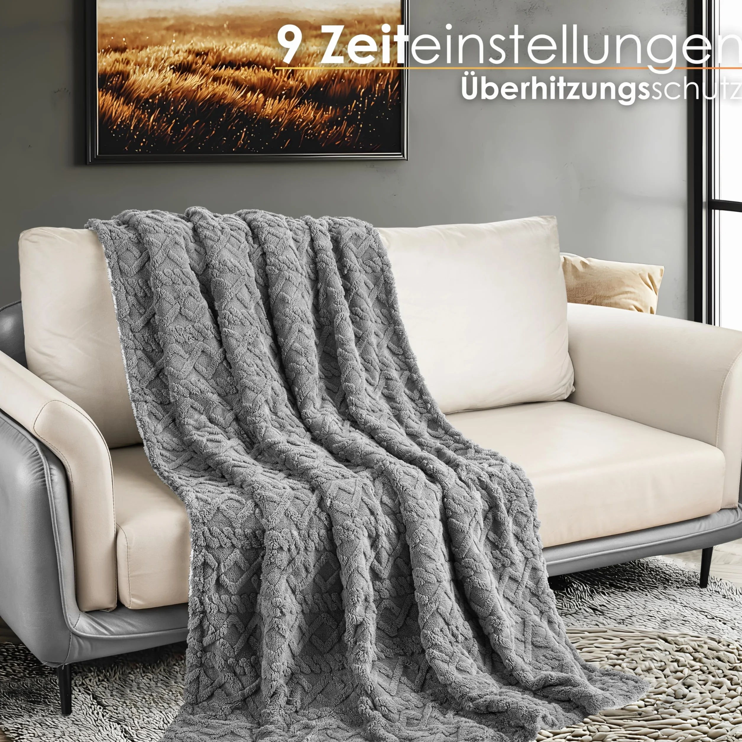 Koc grzewczy z automatycznym wyłącznikiem, przytulny, 180 x 130 cm, elektryczny koc grzewczy, koc na łóżko, sofę, koc termiczny, 9 stopni prania w temperaturze do 40°C