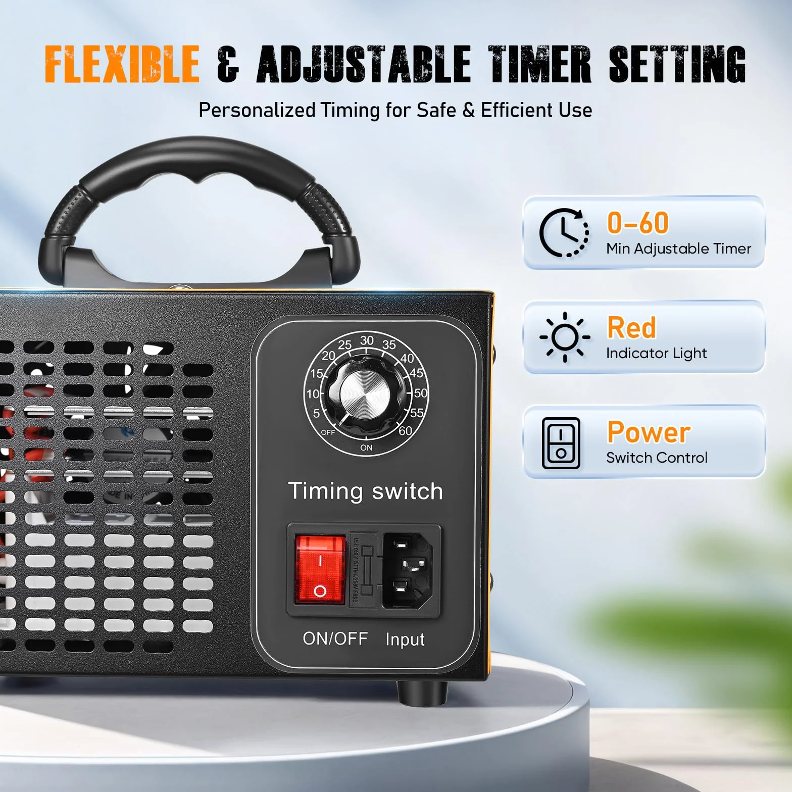 Generator ozonu 60000 mg/h 400 m² oczyszczacz powietrza O3 z timerem 60 min czarny