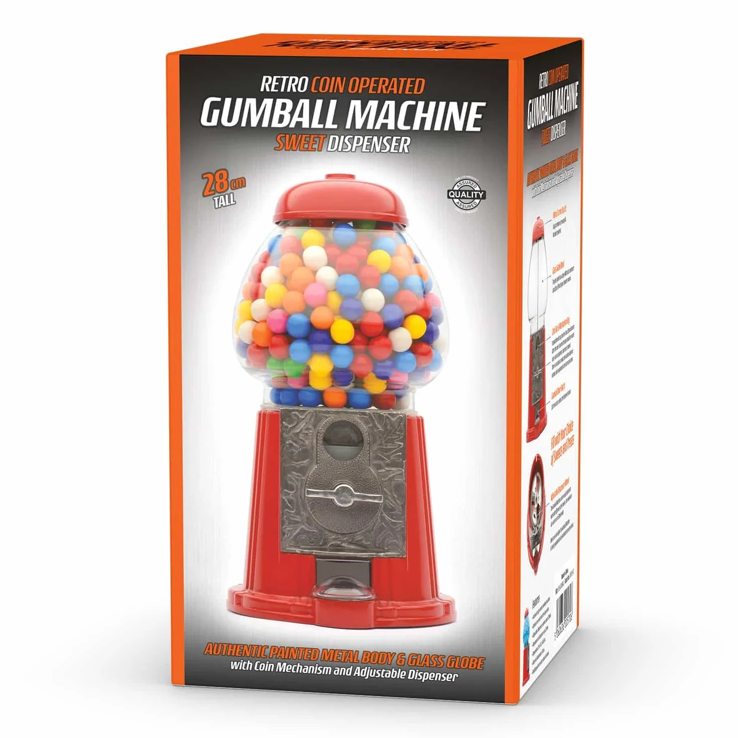 CKB LTD Duża maszyna do Gumball retro dozownik słodyczy skarbonka na monety 28 cm czerwony