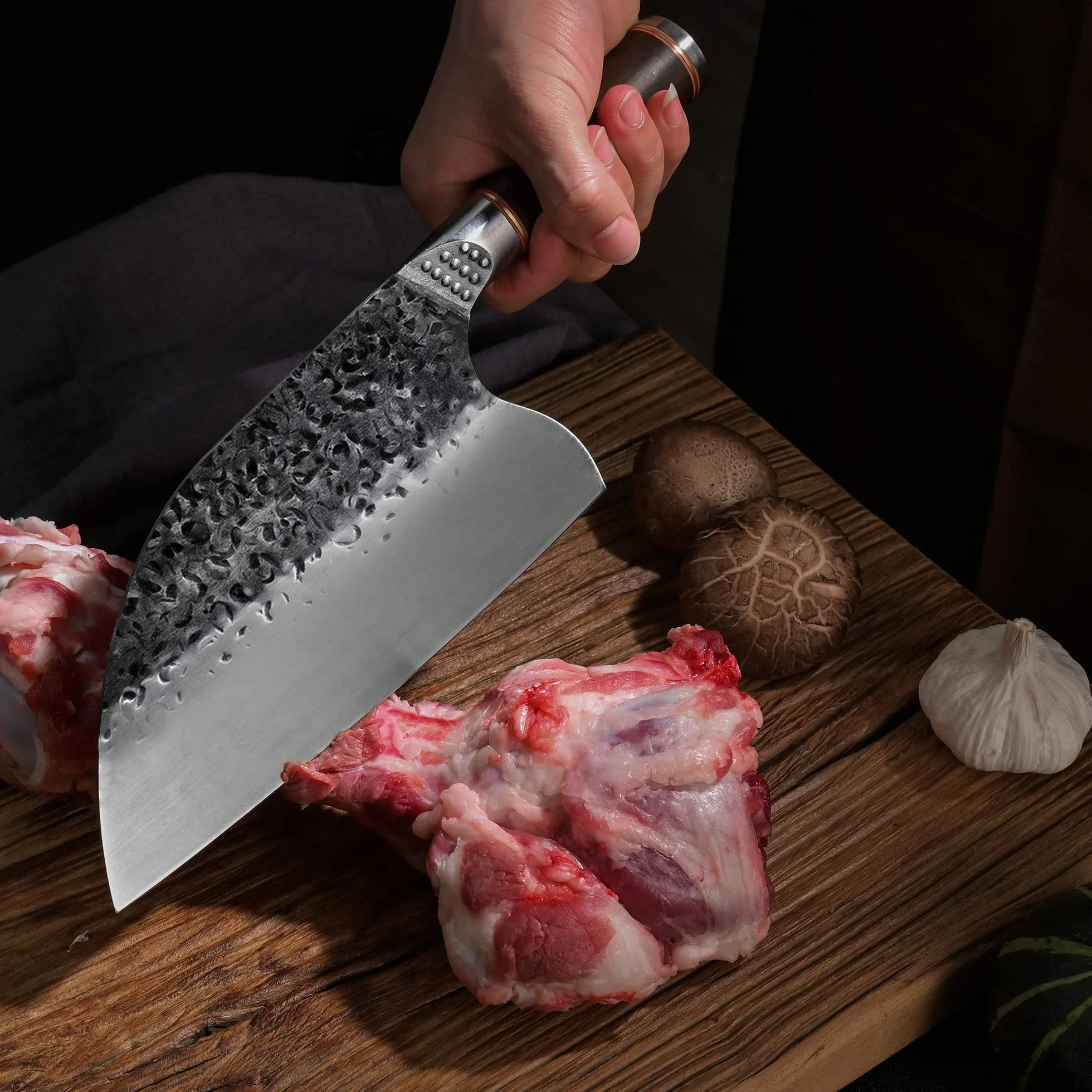Nóż szefa kuchni Santoku do filetowania, mięsa, warzyw ze skórzaną pochwą