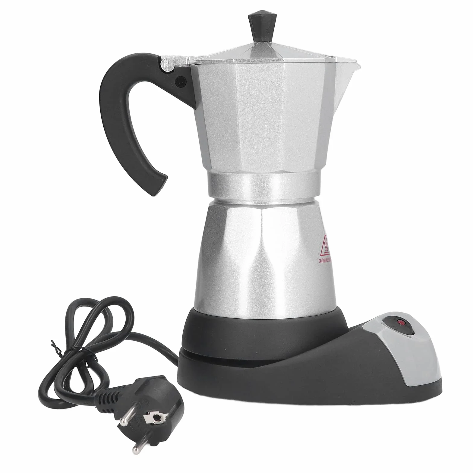 BuyWeek Elektryczny zaparzacz do espresso, 480 W, elektryczna maszyna do espresso, aluminiowy dzbanek Moka Pot 300 ml, wtyczka EU 220 V-240 V