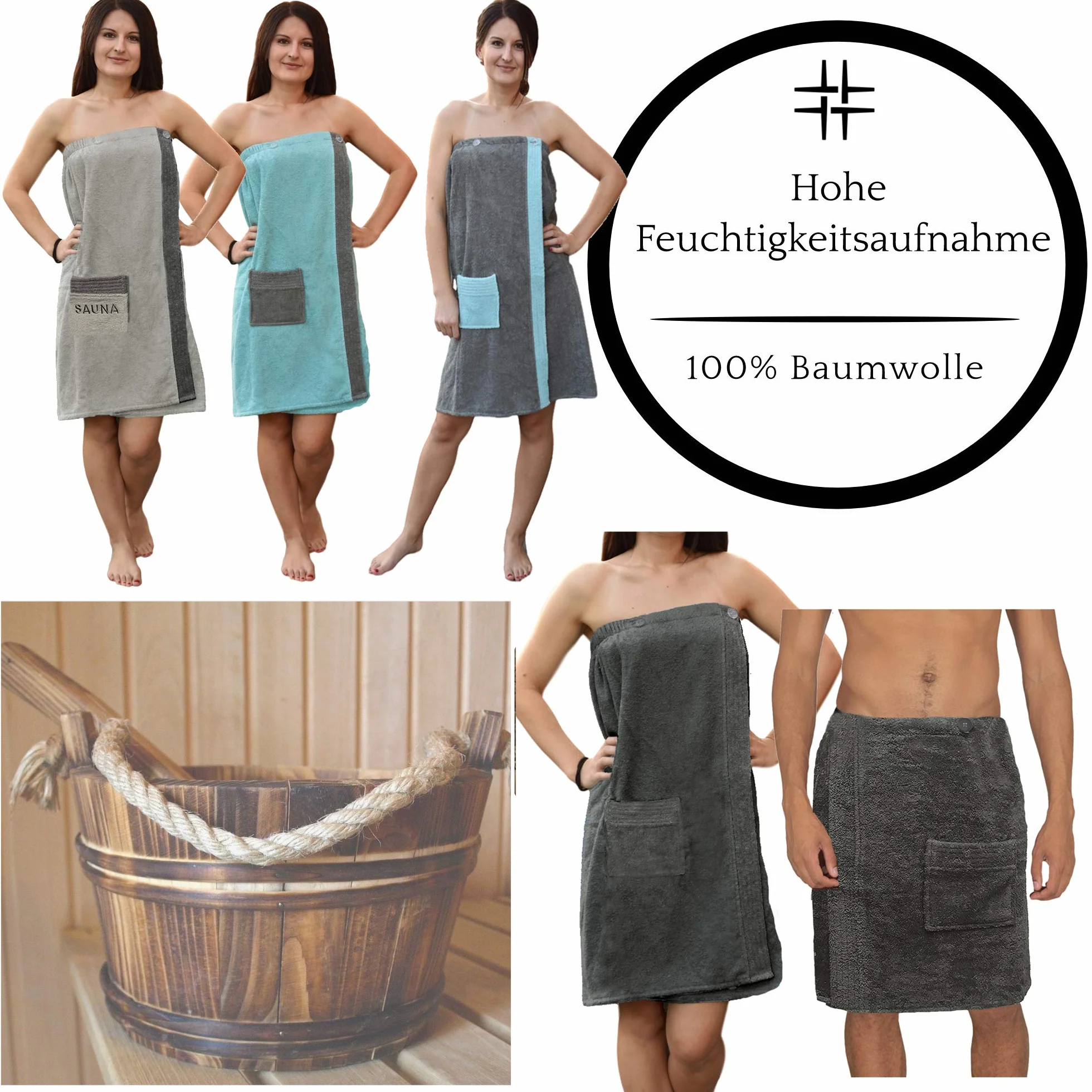 JEMIDI Kilt frotte Sarong M-XXL dla kobiet i mężczyzn, kolor antracytowy, szary, z haftem, 100% bawełna, kilt do sauny, sarong, ręcznik do sauny (damski)