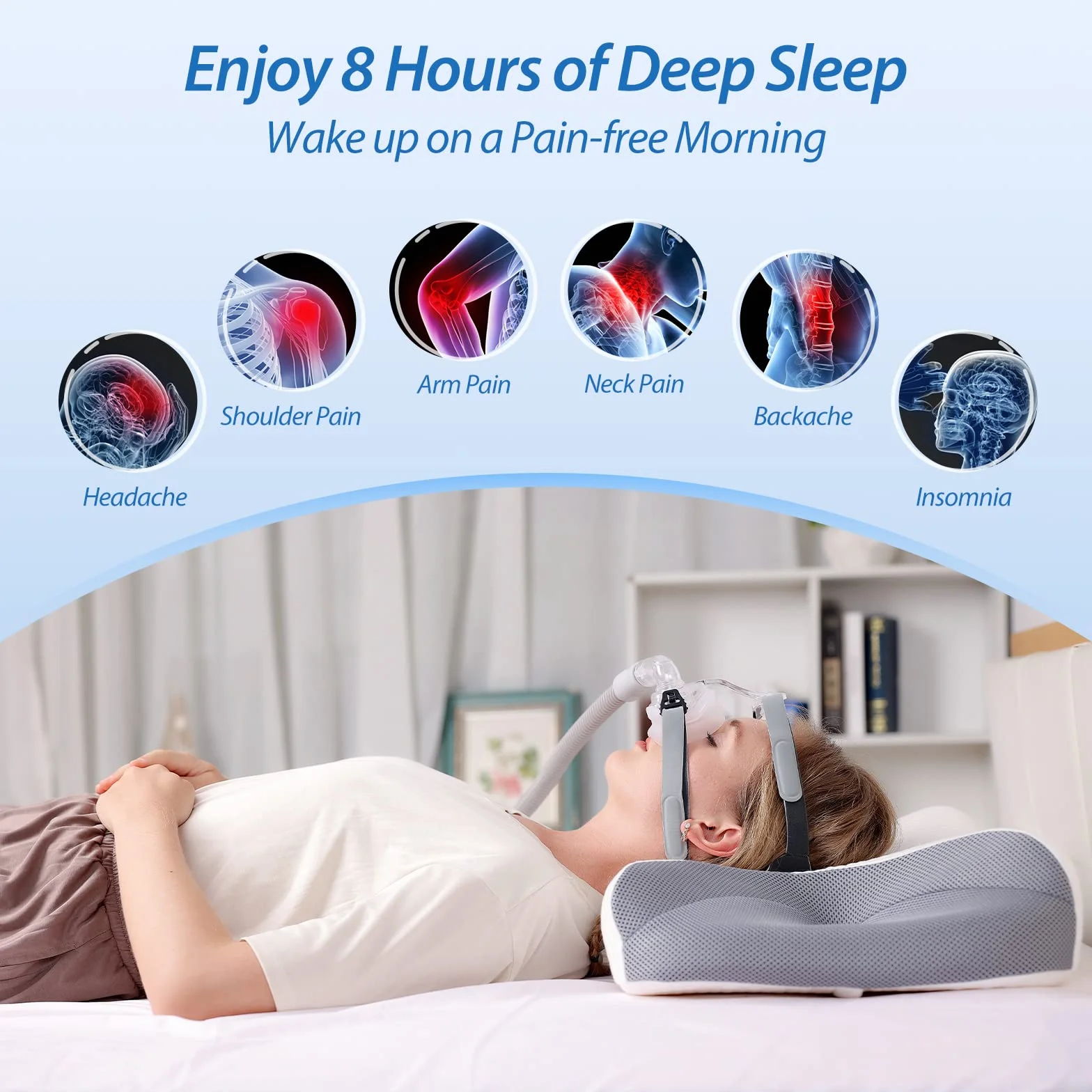 HOMCA Poduszka CPAP Memory Foam 65x40x9/11cm Szary