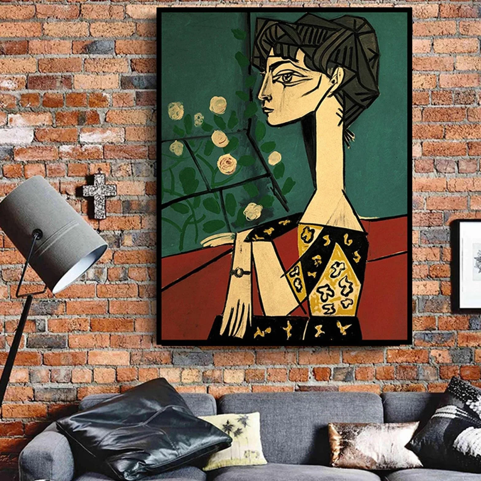 Giclee duże wydruki na płótnie – Picasso Jacqueline i kwiaty plakat dekoracja obraz retro sztuka ścienna bar kawiarnia pokój domowe zdjęcia 50 x 75 cm bez ramy