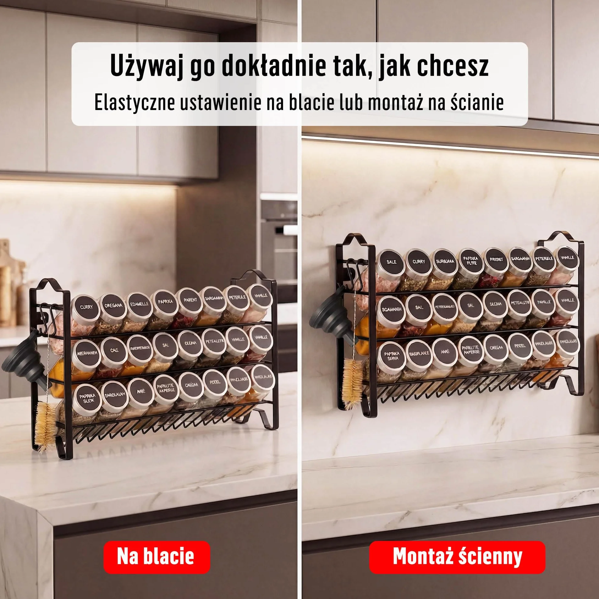 Deco haus Stojak na Przyprawy 3-poziomowy Metalowy Organizer Kuchenny 24 Słoiczki Czarny