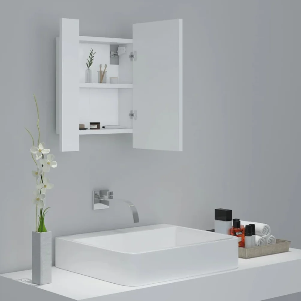vidaXL Szafka łazienkowa z lustrem i LED, biała, 40x12x45 cm, akryl