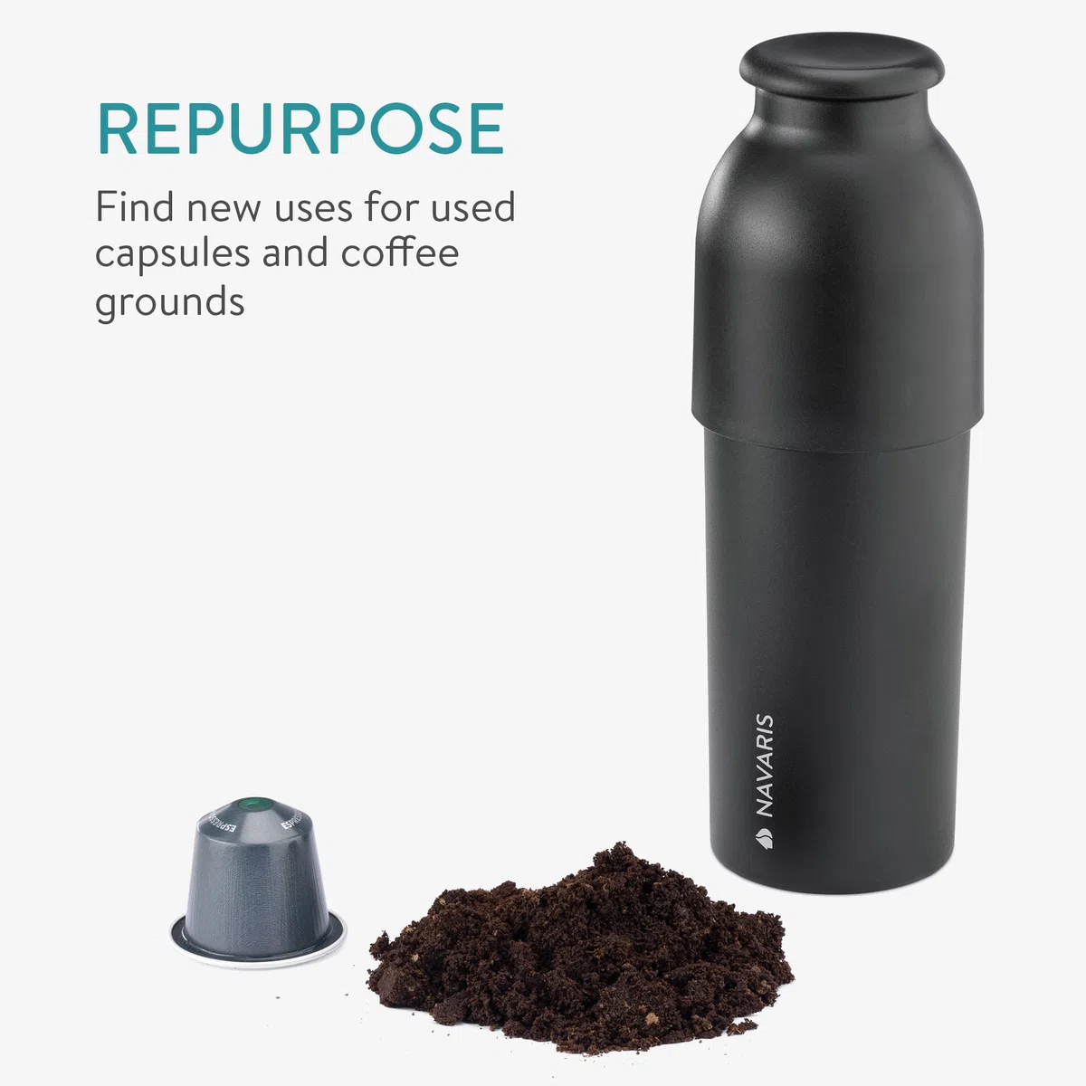 Navaris 60426.01_m000632 Ekspres do recyklingu kapsułek kawy – recykling kapsułek – pojemnik z recyklingu kompatybilny z m.in. kapsułkami Nespresso – ręczny separator na kapsułki i fusy kawy – czarny