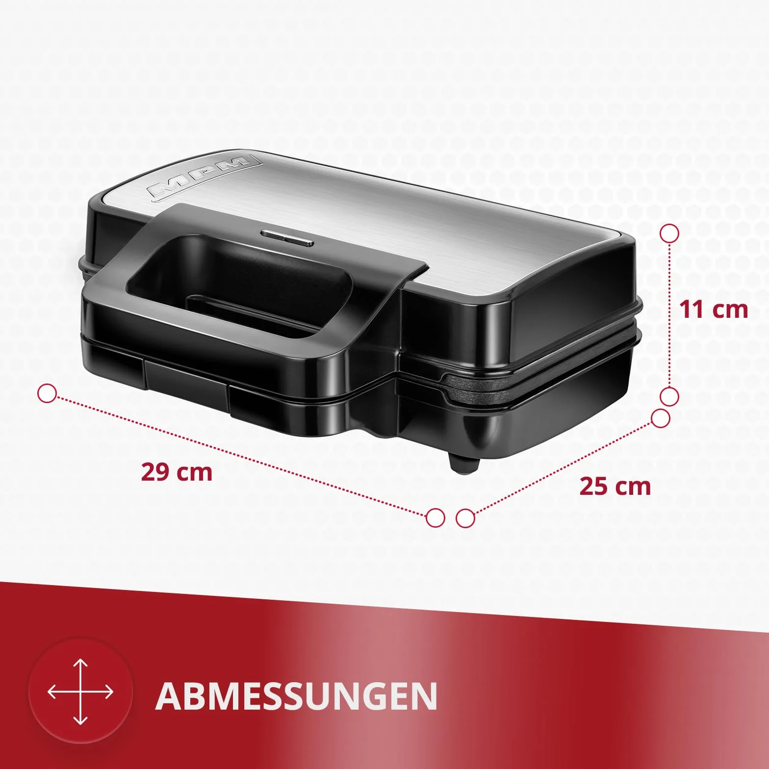 MPM - MOP 43M – Opiekacz kuchenny 3 w 1 - Opiekacz do kanapek + grill + gofrownica - Na 4 trójkątne kanapki lub 2 gofry – Wymienne płyty z nieprzywierającą powłoką - 1000 W - Termostat
