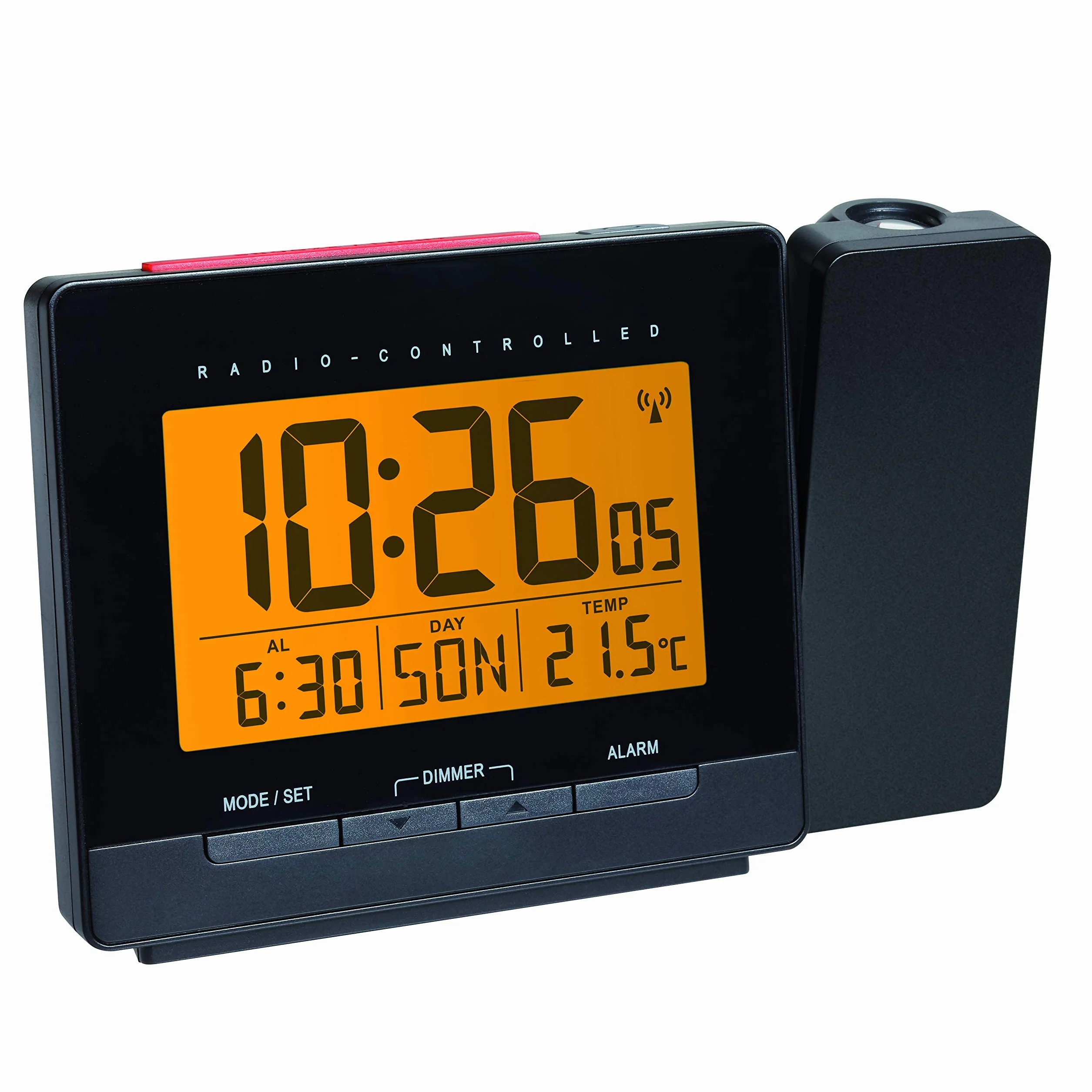 TFA Dostmann Budzik z projektorem radiowym, z zasilaczem, budzikiem, temperatura wewnętrzna, data, czarny, dł. 151 x szer. 80 x wys. 140 mm