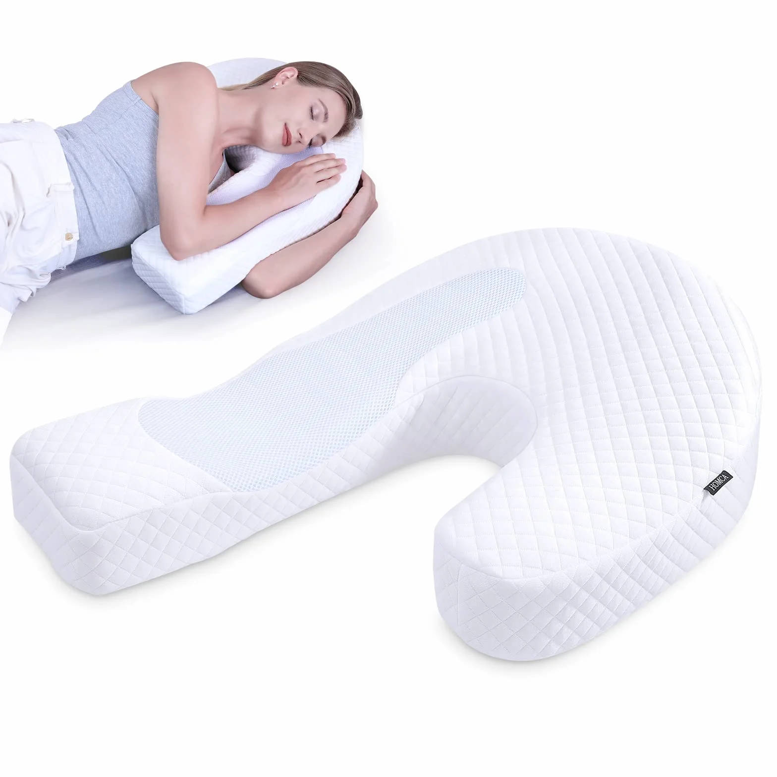 HOMCA Poduszka dla osób śpiących na boku, U-kształtna poduszka z pianki z pamięcią kształtu, Ergonomiczna dla osób śpiących na brzuchu i boku, Zdejmowana poszewka