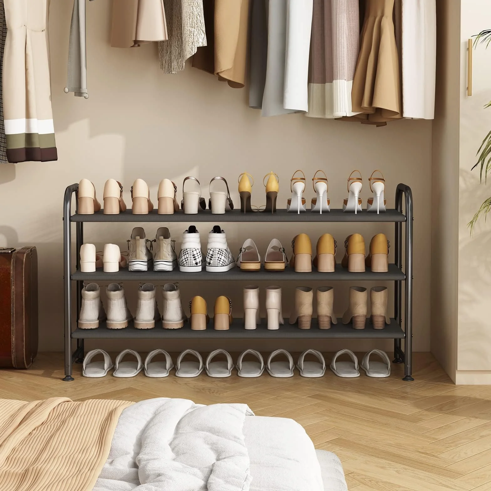 Stojak na buty 3-poziomowy Metalowy Organizer 12-18 par Czarny 29 x 108 x 62 cm