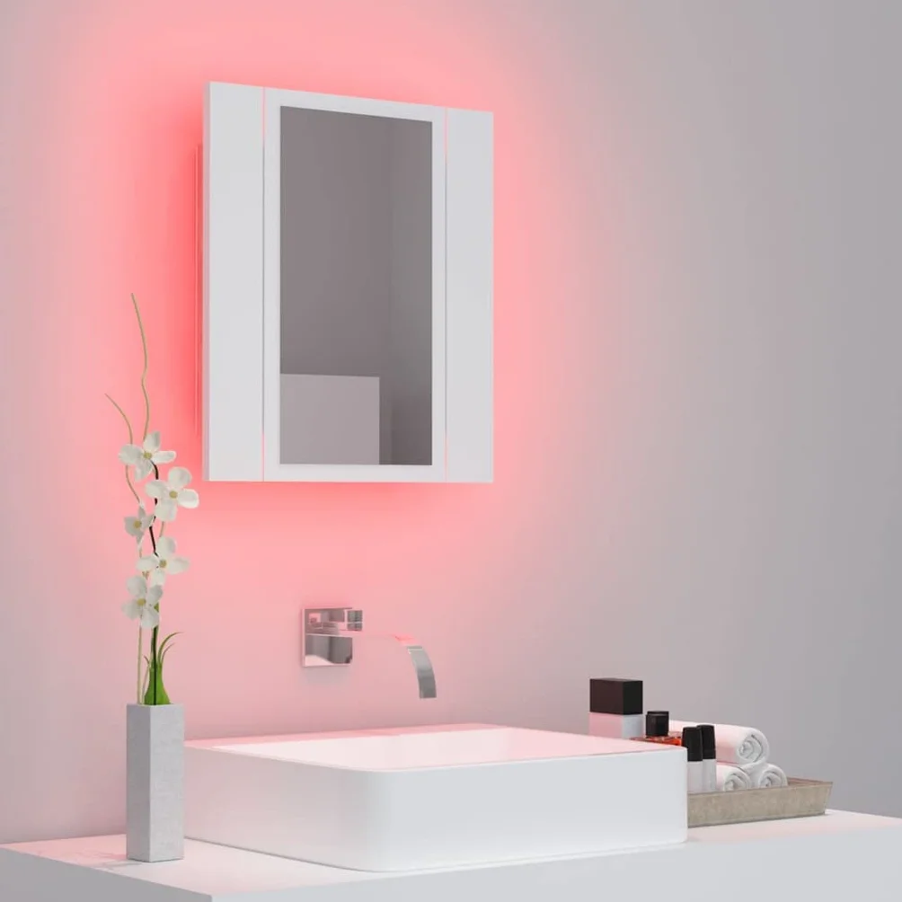 vidaXL Szafka łazienkowa z lustrem i LED, biała, 40x12x45 cm, akryl