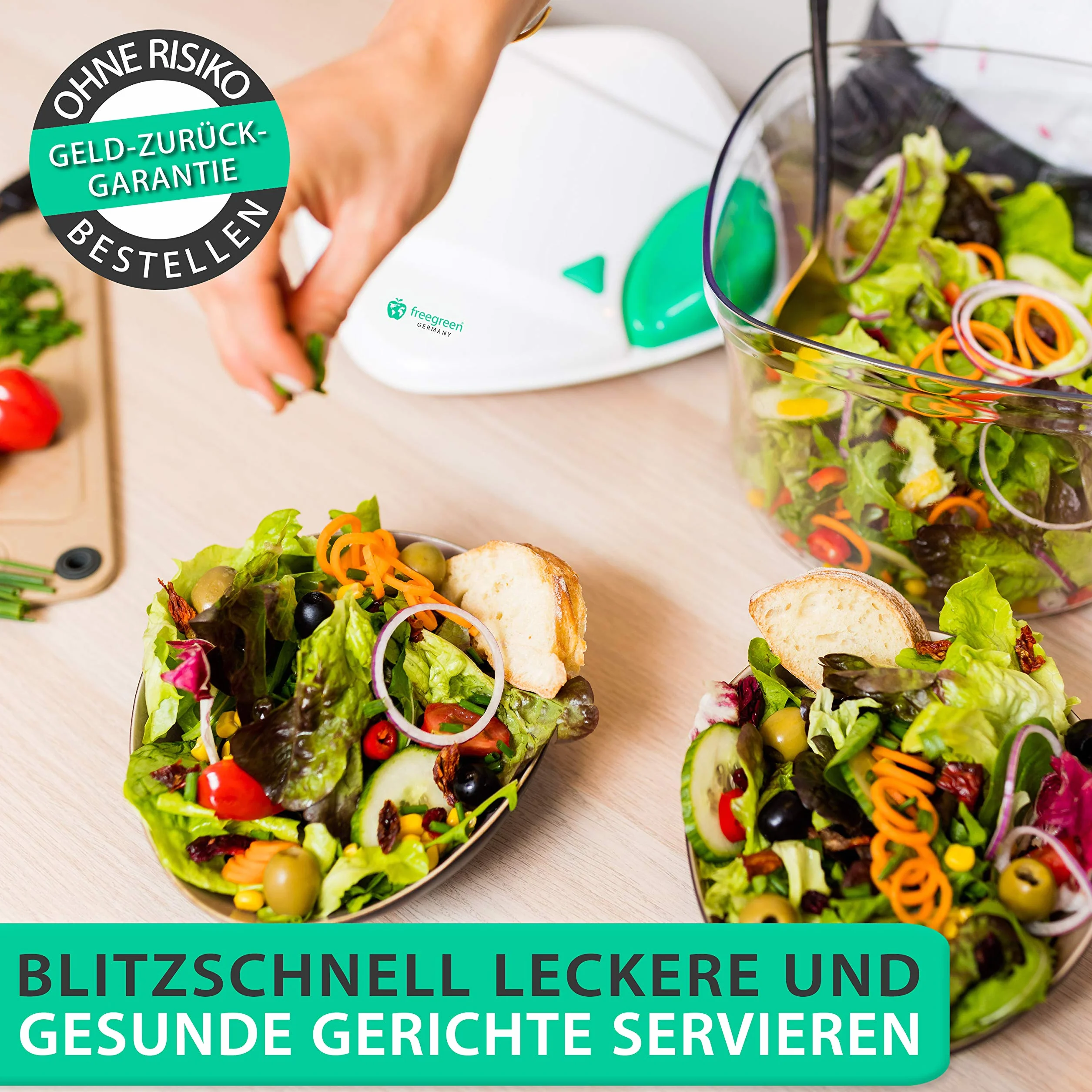 Freegreen Germany wirówka do sałaty 5 l z opatentowanym mechanizmem ciągnącym