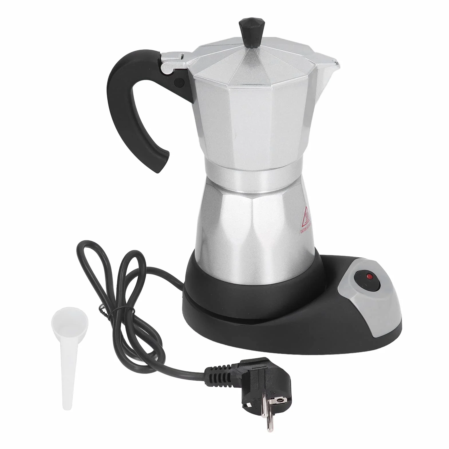 BuyWeek Elektryczny zaparzacz do espresso, 480 W, elektryczna maszyna do espresso, aluminiowy dzbanek Moka Pot 300 ml, wtyczka EU 220 V-240 V
